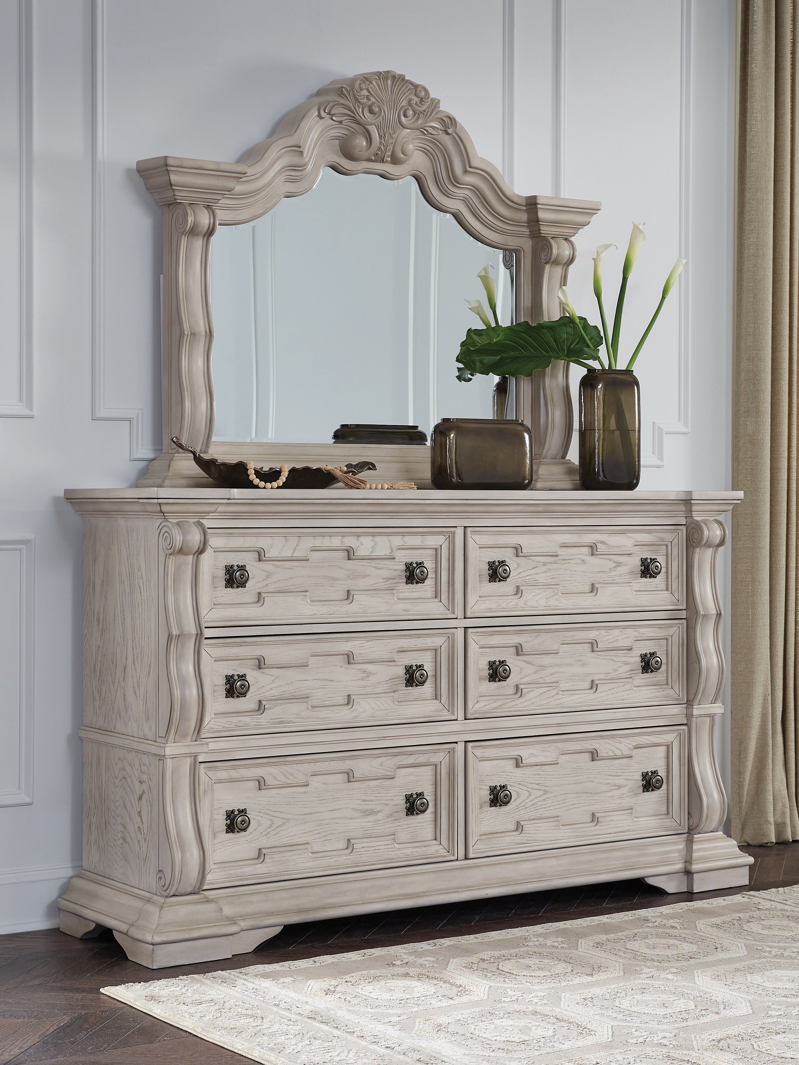 Leasing Furniture - Ashley Furniture - Bruchandi Bedroom - Dresser and Mirror / Antique White - PCB948B1