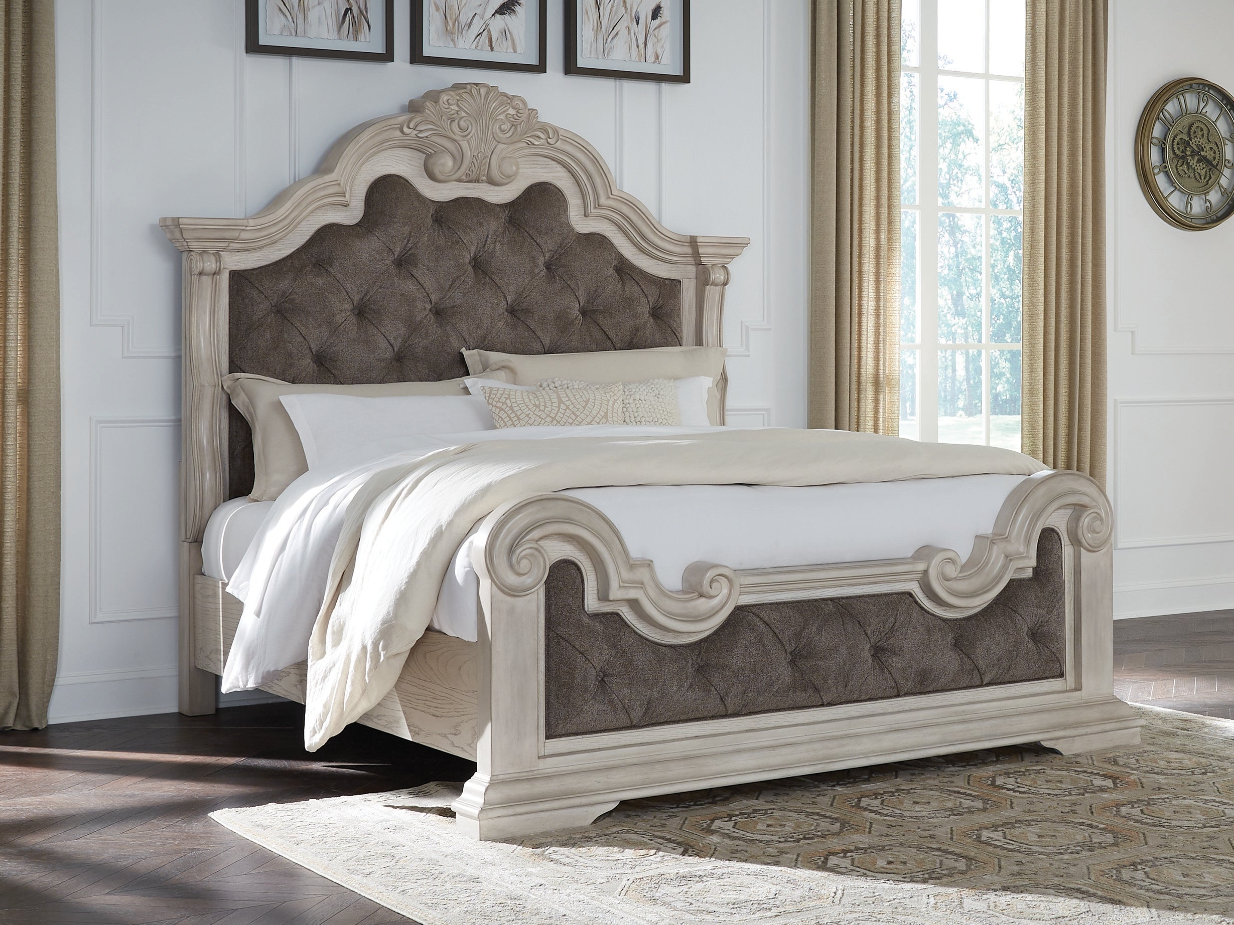 Leasing Furniture - Ashley Furniture - Bruchandi Bedroom - California King Upholstered Panel Bed / Antique White - PCB948B5