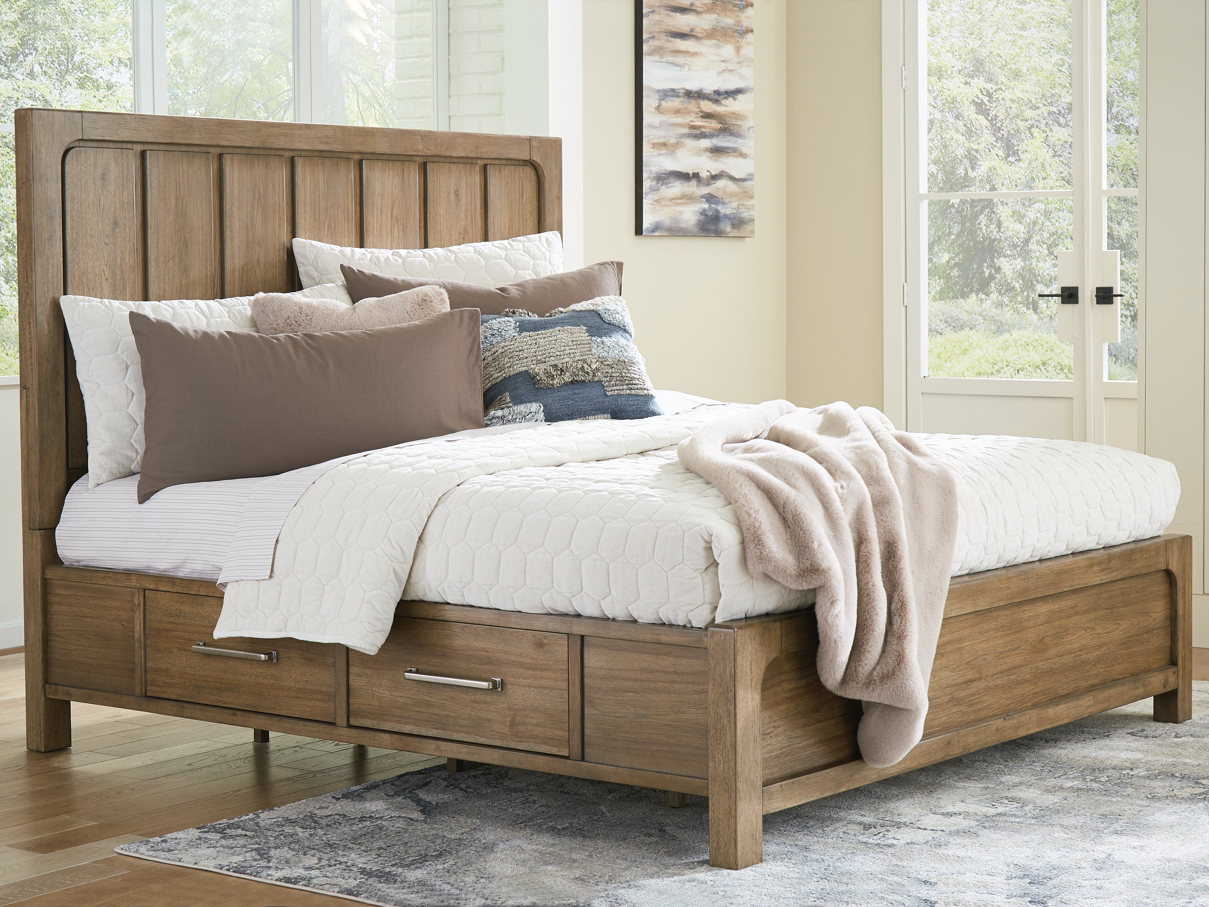 Leasing Furniture - Ashley Furniture - Cabalynn Bedroom - King Panel Bed with Storage / Light Brown - B974B8