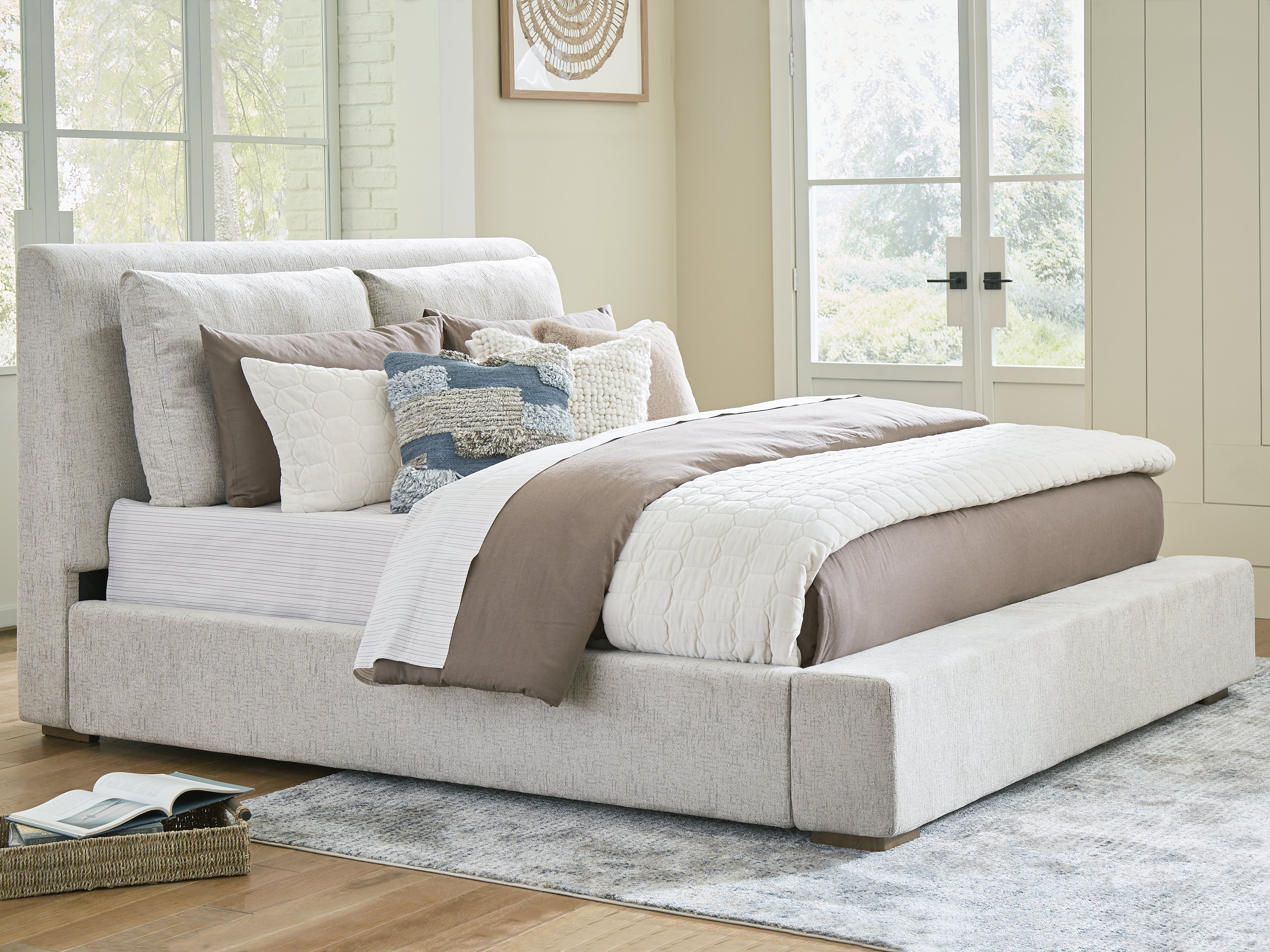 Leasing Furniture - Ashley Furniture - Cabalynn Bedroom - Queen Upholstered Bed / Light Brown - B974B2