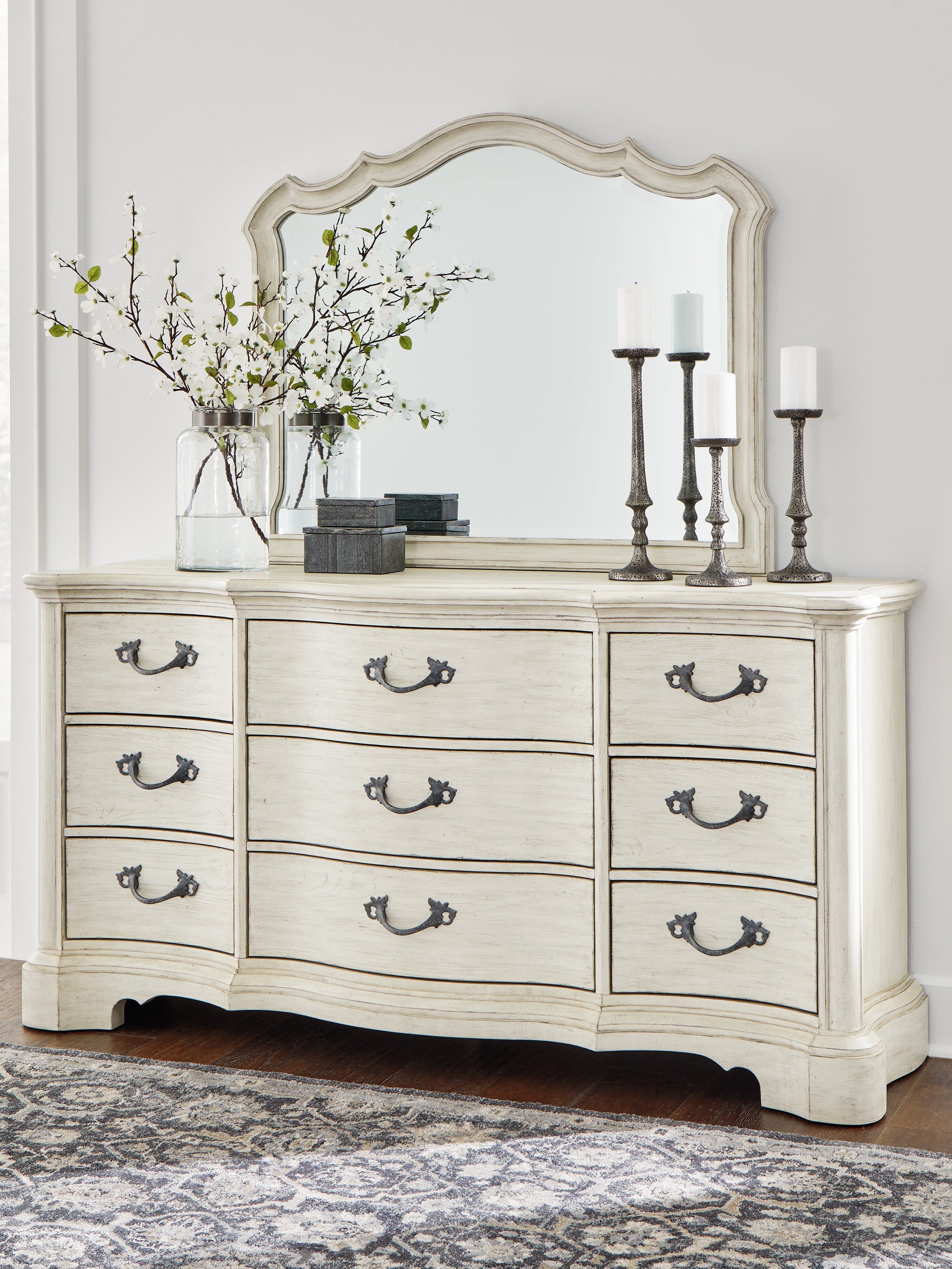 Leasing Furniture - Ashley Furniture - Arlendyne Bedroom - Dresser and Mirror / Antique White - B980B1