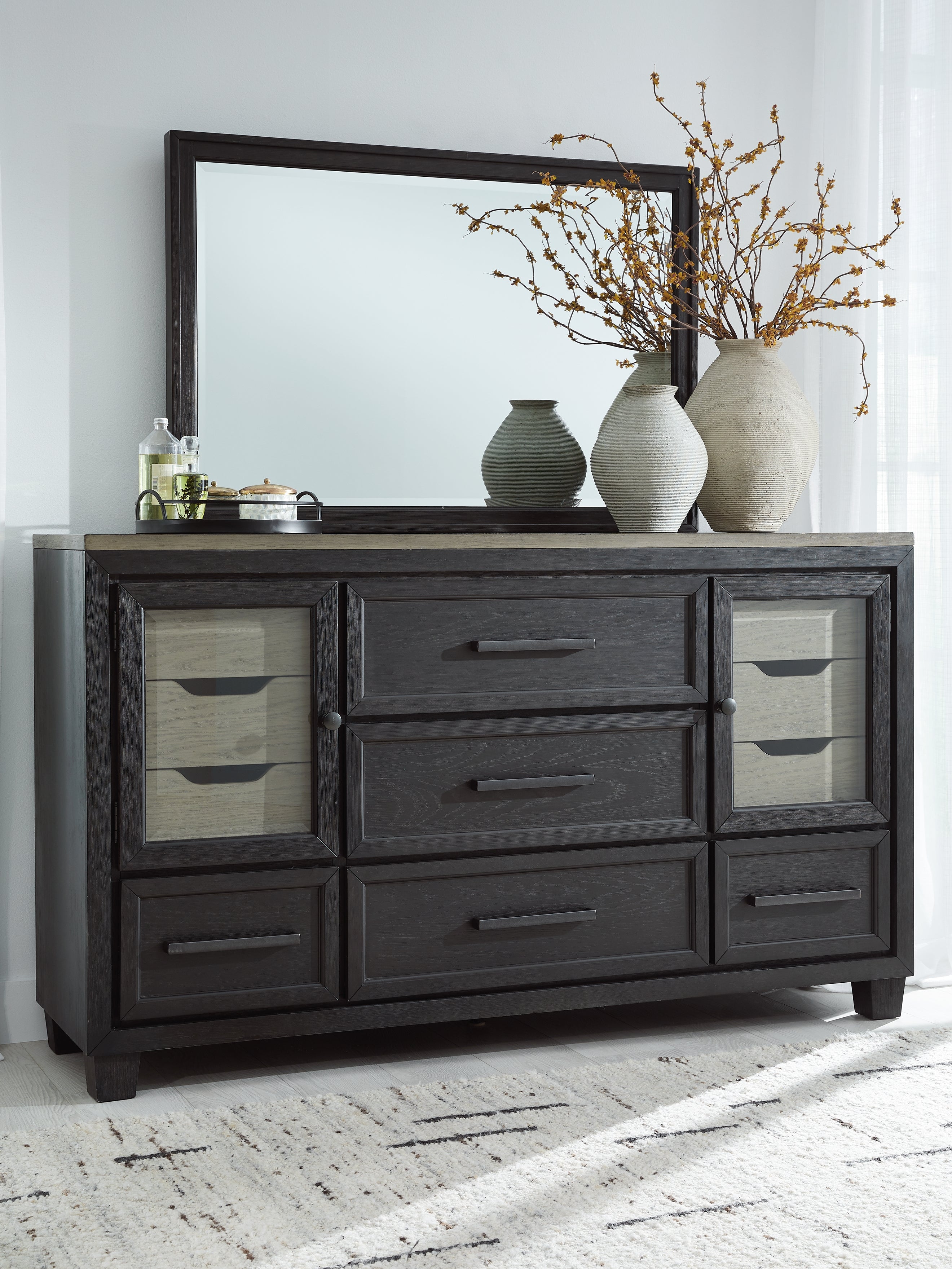 Leasing Furniture - Ashley Furniture - Foyland Bedroom - Dresser and Mirror / Black/Brown - B989B1
