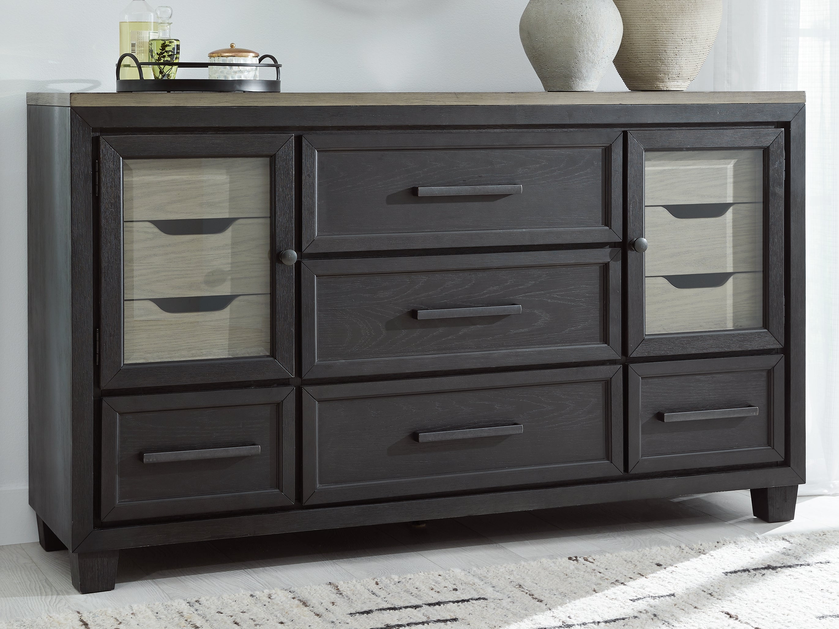 Leasing Furniture - Ashley Furniture - Foyland Bedroom - Two Drawer Night Stand / Black/Brown - B989-92