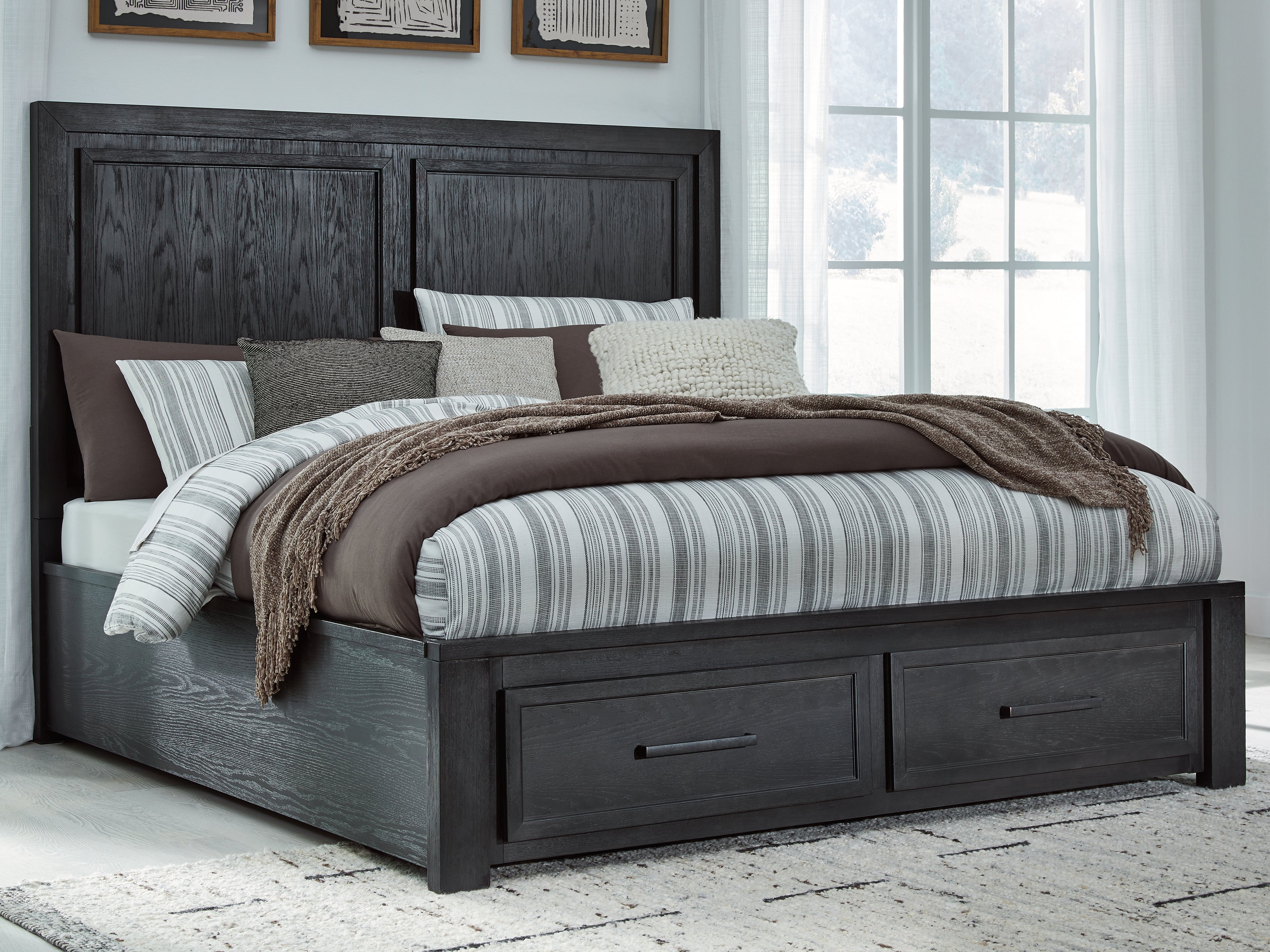 Leasing Furniture - Ashley Furniture - Foyland Bedroom - King Panel Storage Bed / Black/Brown - B989B4