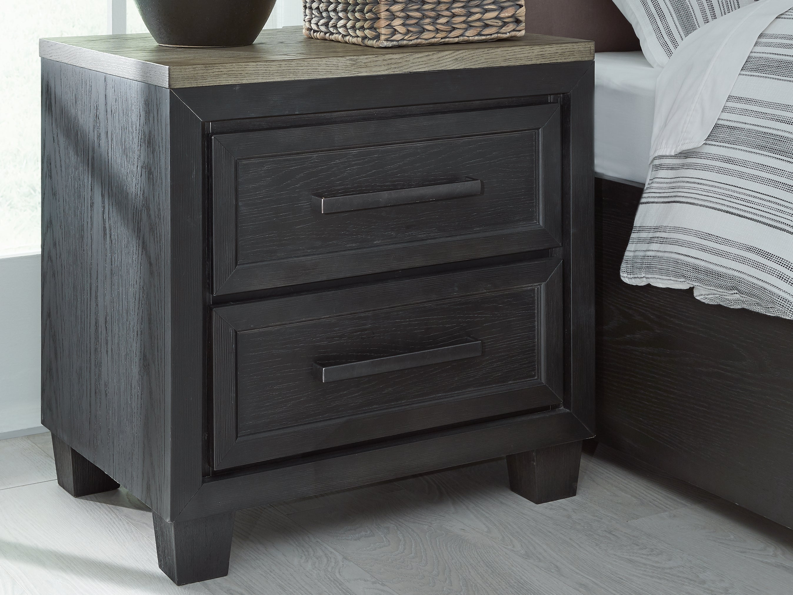 Leasing Furniture - Ashley Furniture - Foyland Bedroom - Two Drawer Night Stand / Black/Brown - B989-92