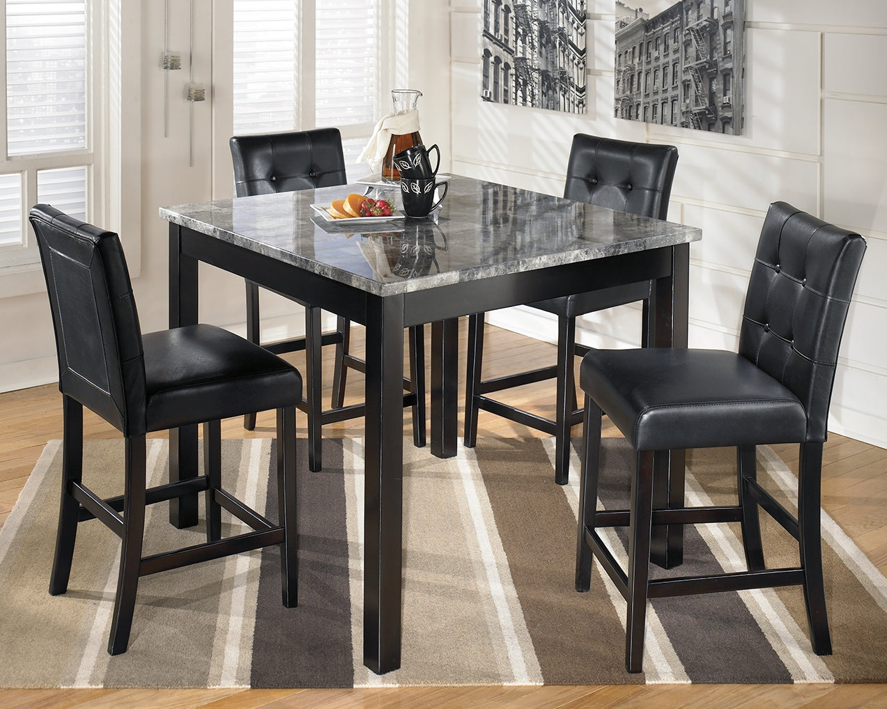 Leasing Furniture - Ashley Furniture - Maysville Dining Room - Square Counter TBL Set (5/CN) / Black - D154-223