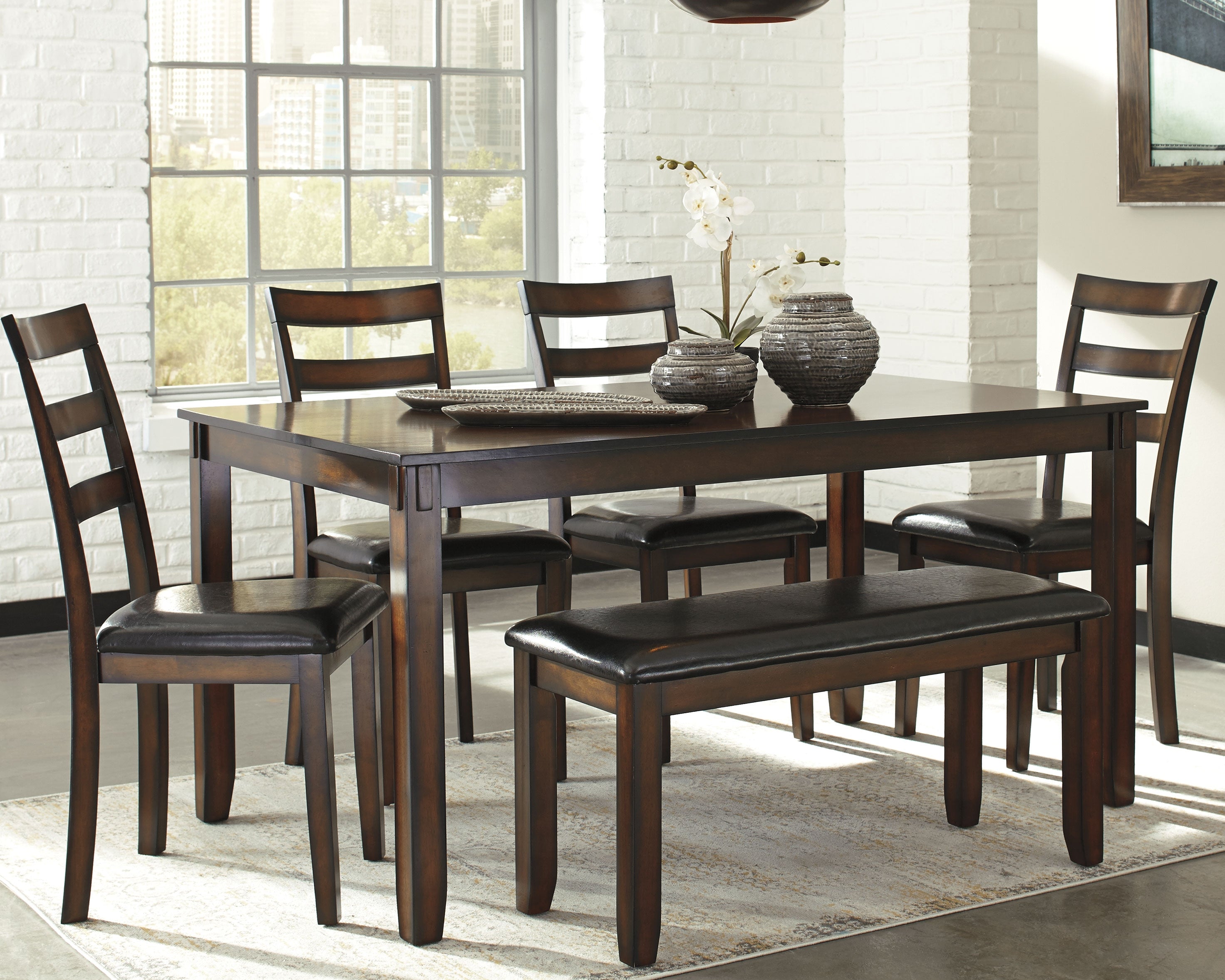 Leasing Furniture - Ashley Furniture - Coviar Dining Room - Dining Room Table Set (6/CN) / Brown - D385-325