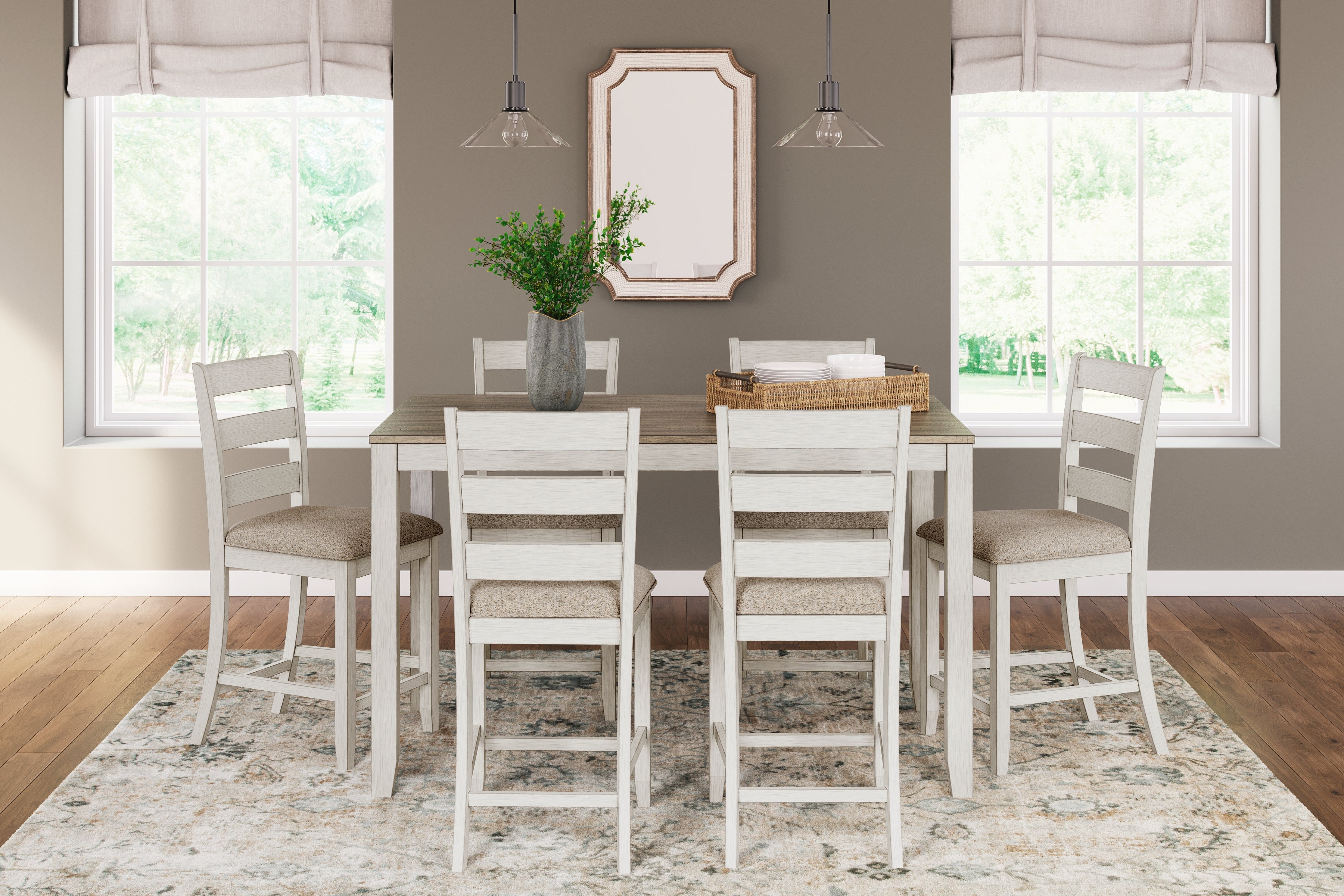 Leasing Furniture - Ashley Furniture - Skempton Dining Room - RECT DRM Counter TBL Set(7/CN) / White/Light Brown - D394-423