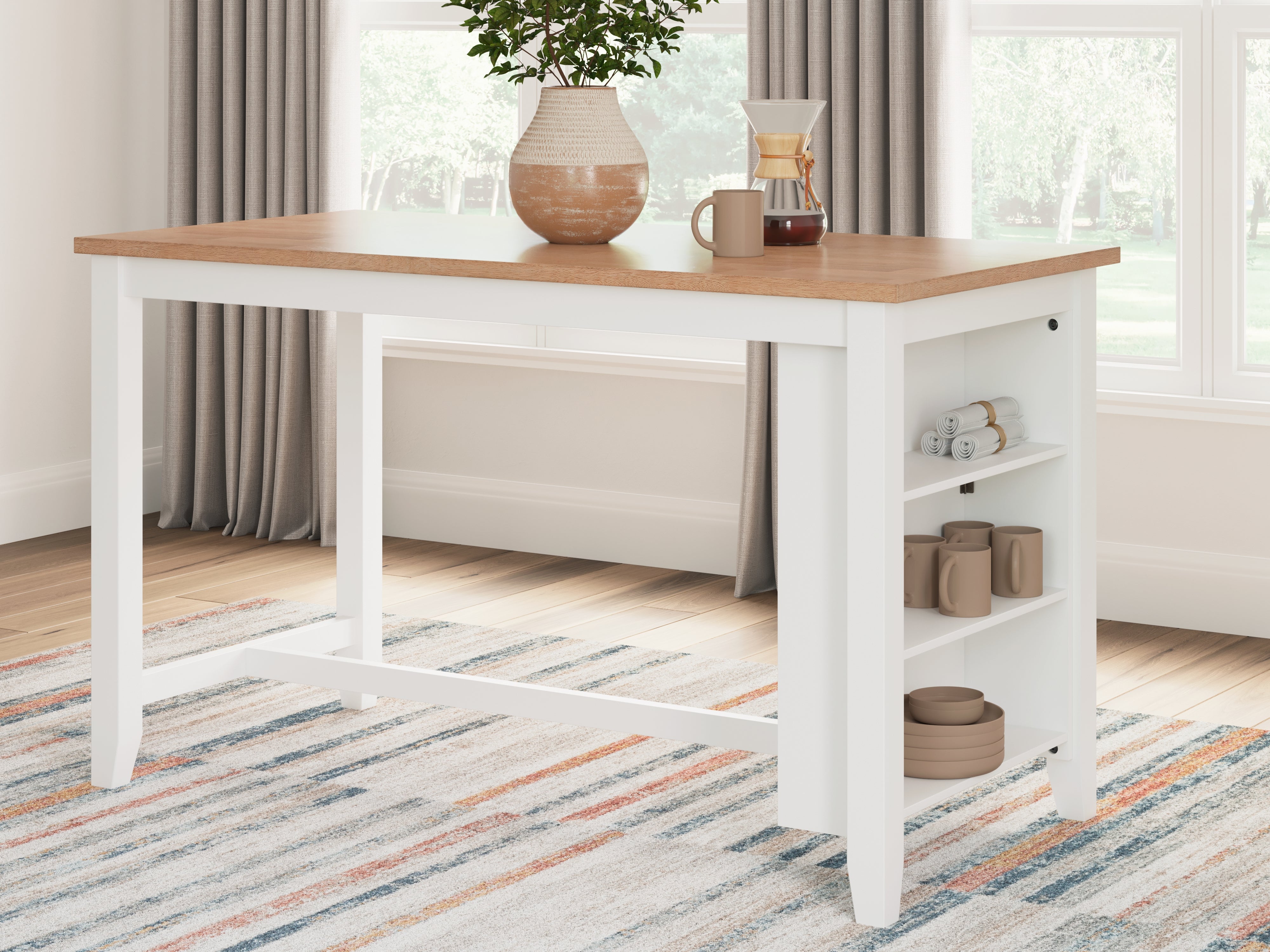 Leasing Furniture - Ashley Furniture - Gesthaven Dining Room - RECT Dining Room Counter Table / Natural/White - D398-13
