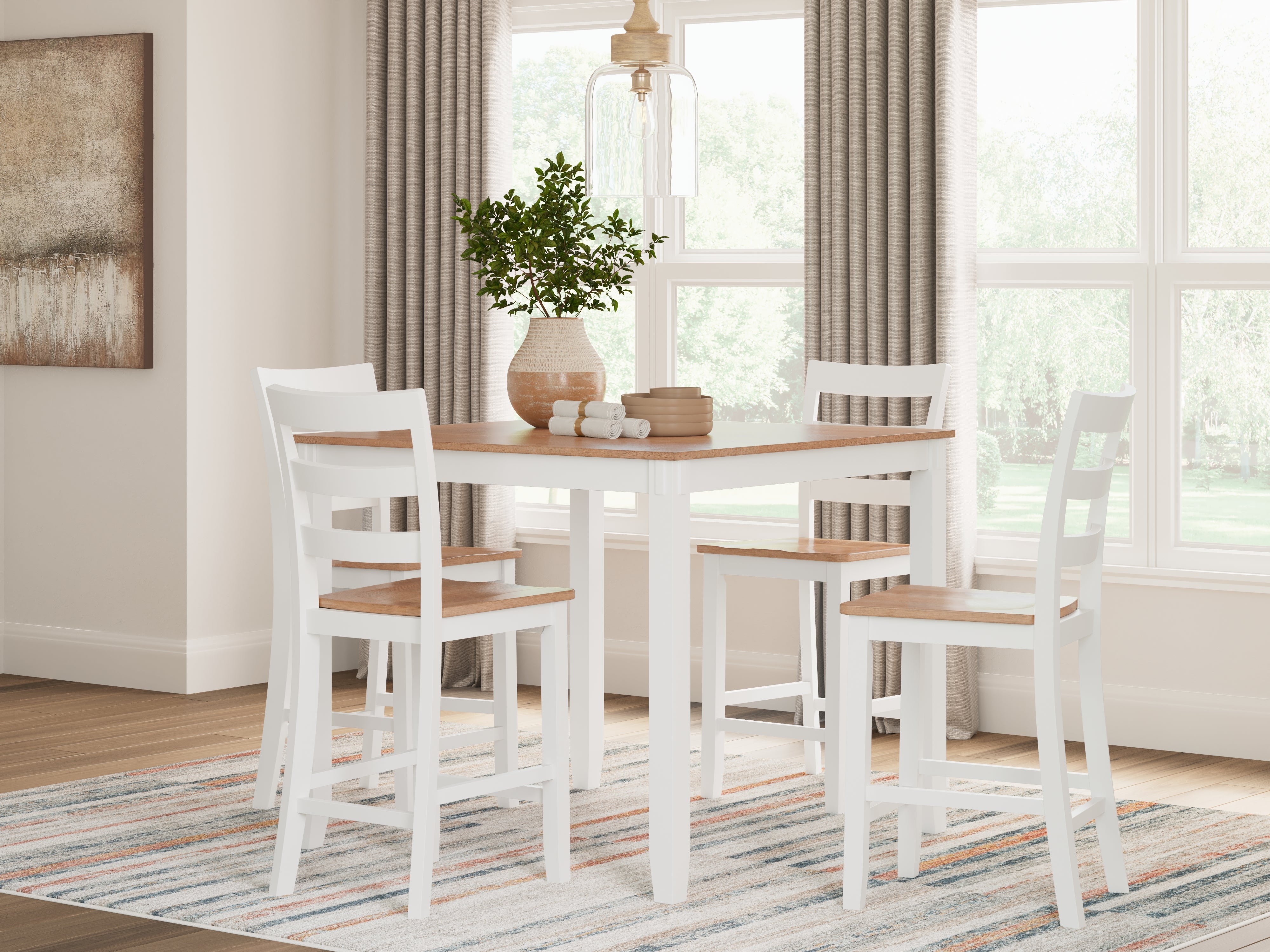 Leasing Furniture - Ashley Furniture - Gesthaven Dining Room - DRM Counter Table Set (5/CN) / Natural/White - D398-223