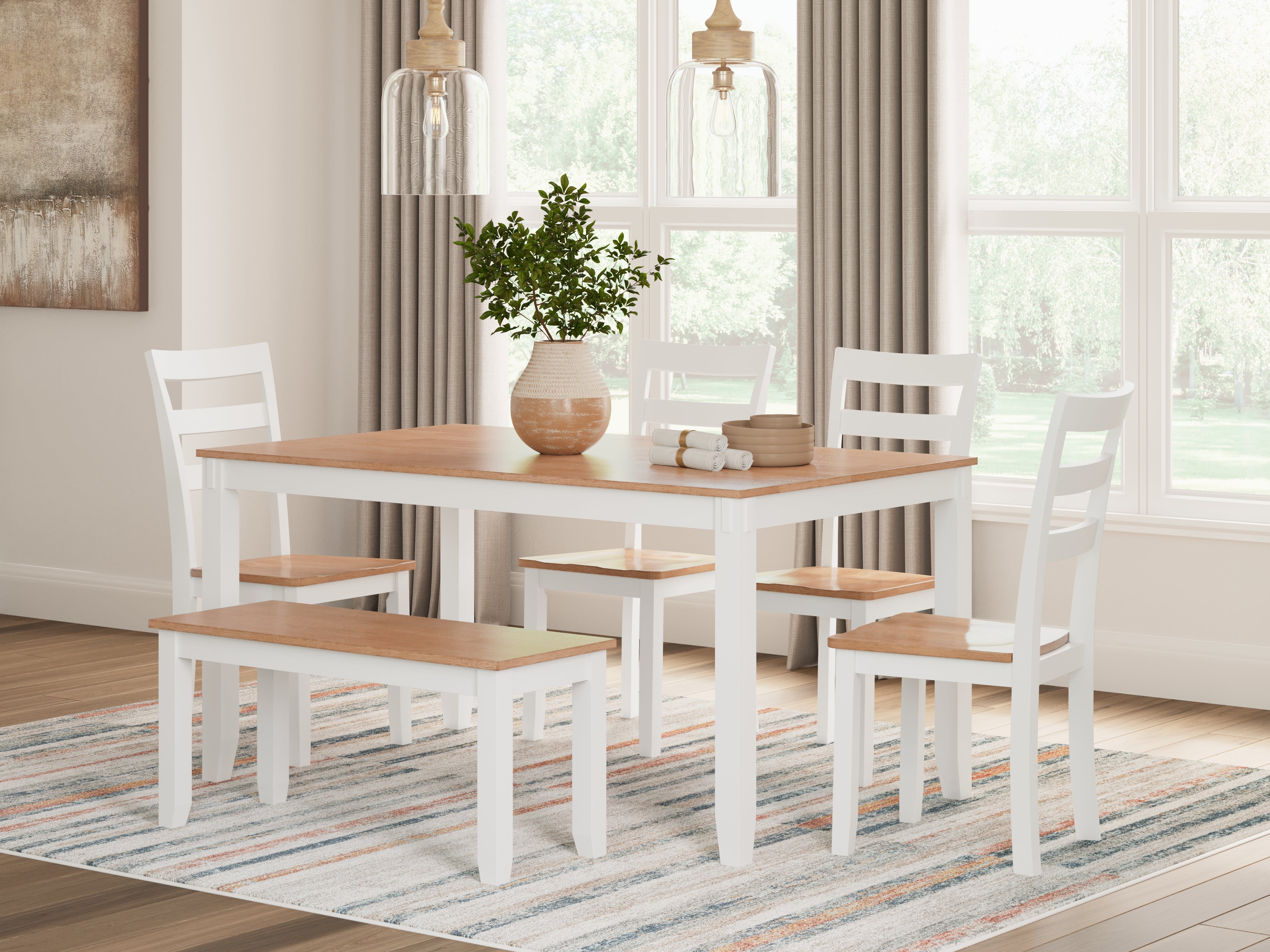 Leasing Furniture - Ashley Furniture - Gesthaven Dining Room - Dining Room Table Set (6/CN) / Natural/White - D398-325