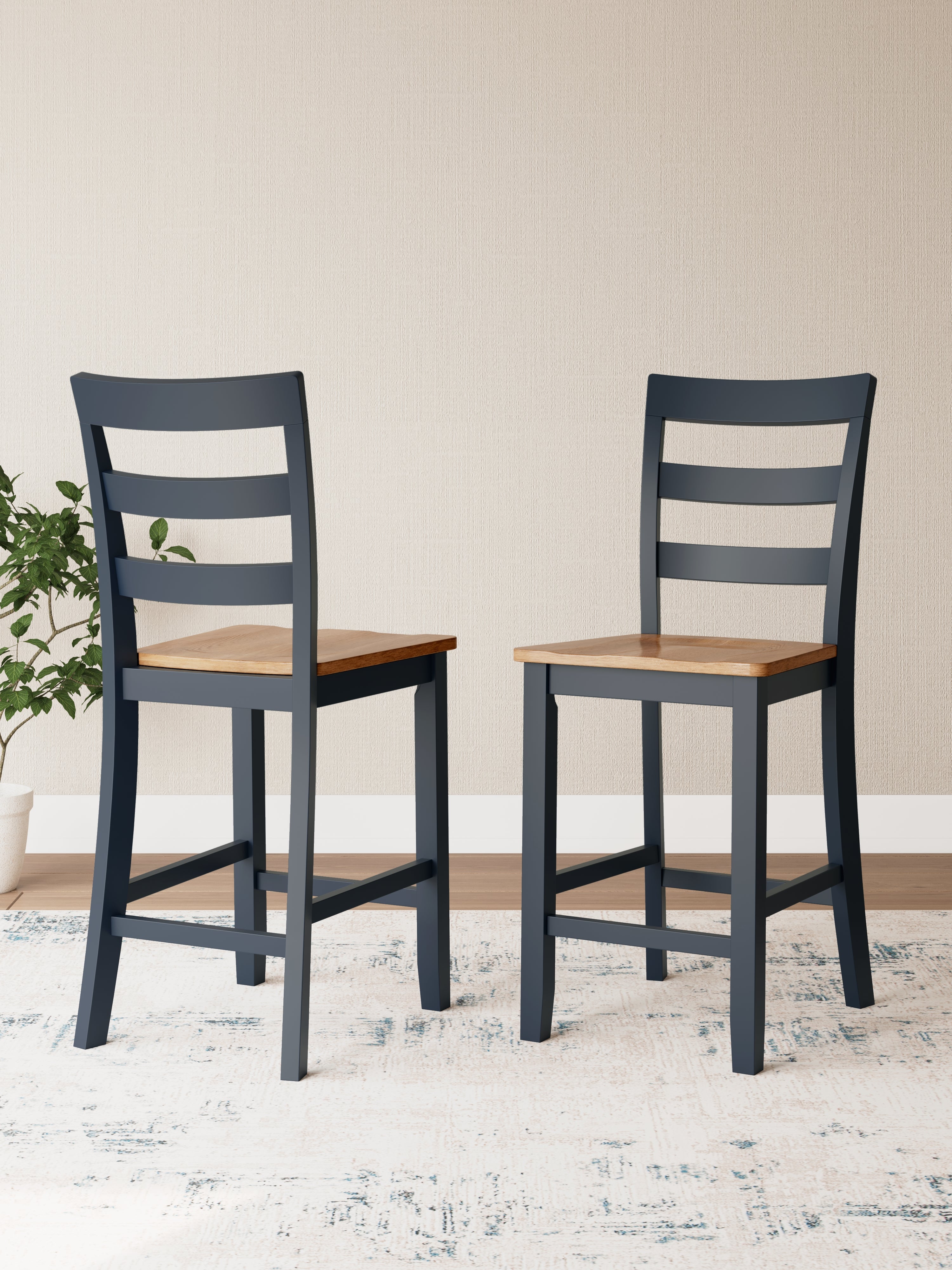 Leasing Furniture - Ashley Furniture - Gesthaven Dining Room - Counter Height Barstool (Set of 2) / Natural/Blue - D399-124X2