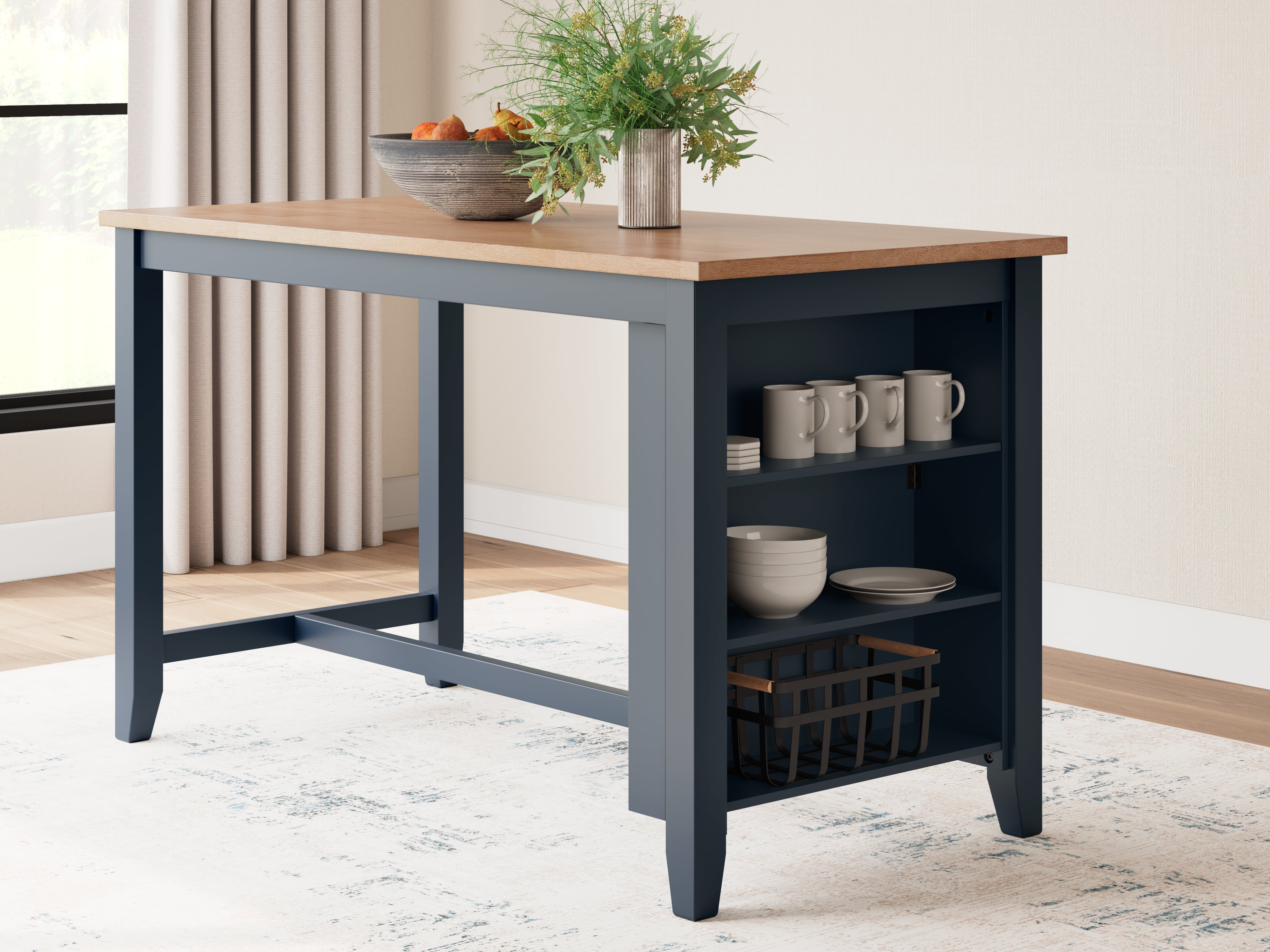 Leasing Furniture - Ashley Furniture - Gesthaven Dining Room - RECT Dining Room Counter Table / Natural/Blue - D399-13