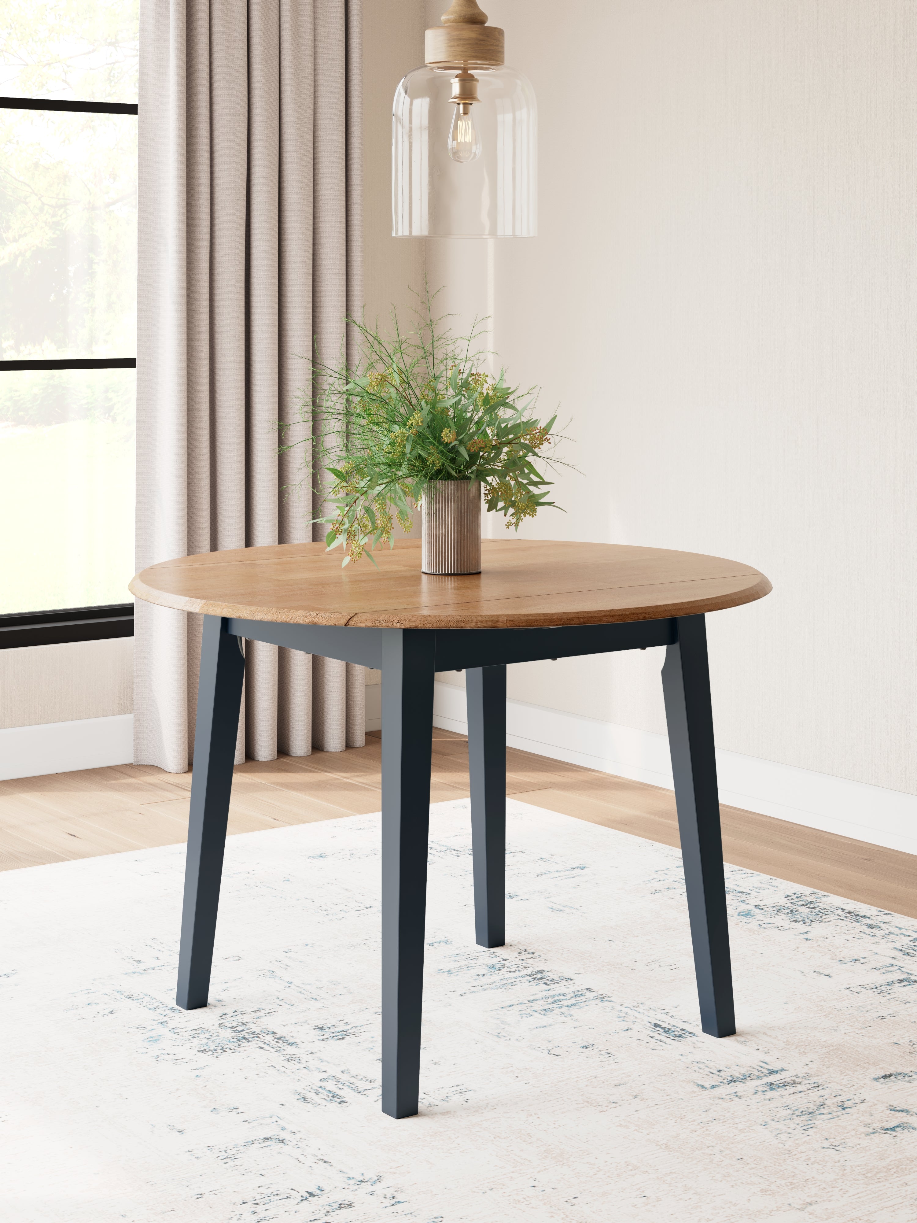 Leasing Furniture - Ashley Furniture - Gesthaven Dining Room - Round DRM Drop Leaf Table / Natural/Blue - D399-15