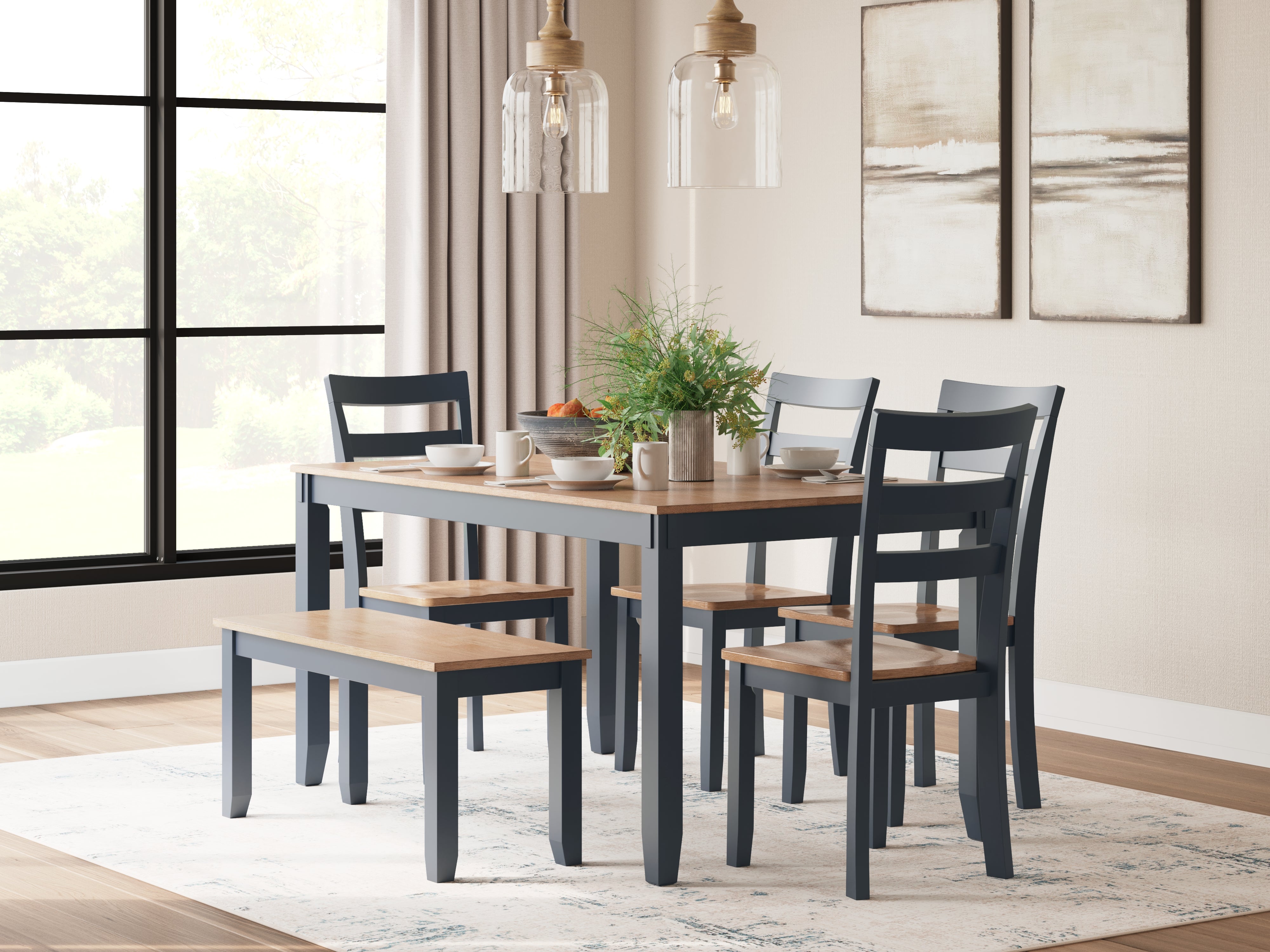 Leasing Furniture - Ashley Furniture - Gesthaven Dining Room - Dining Room Table Set (6/CN) / Natural/Blue - D399-325