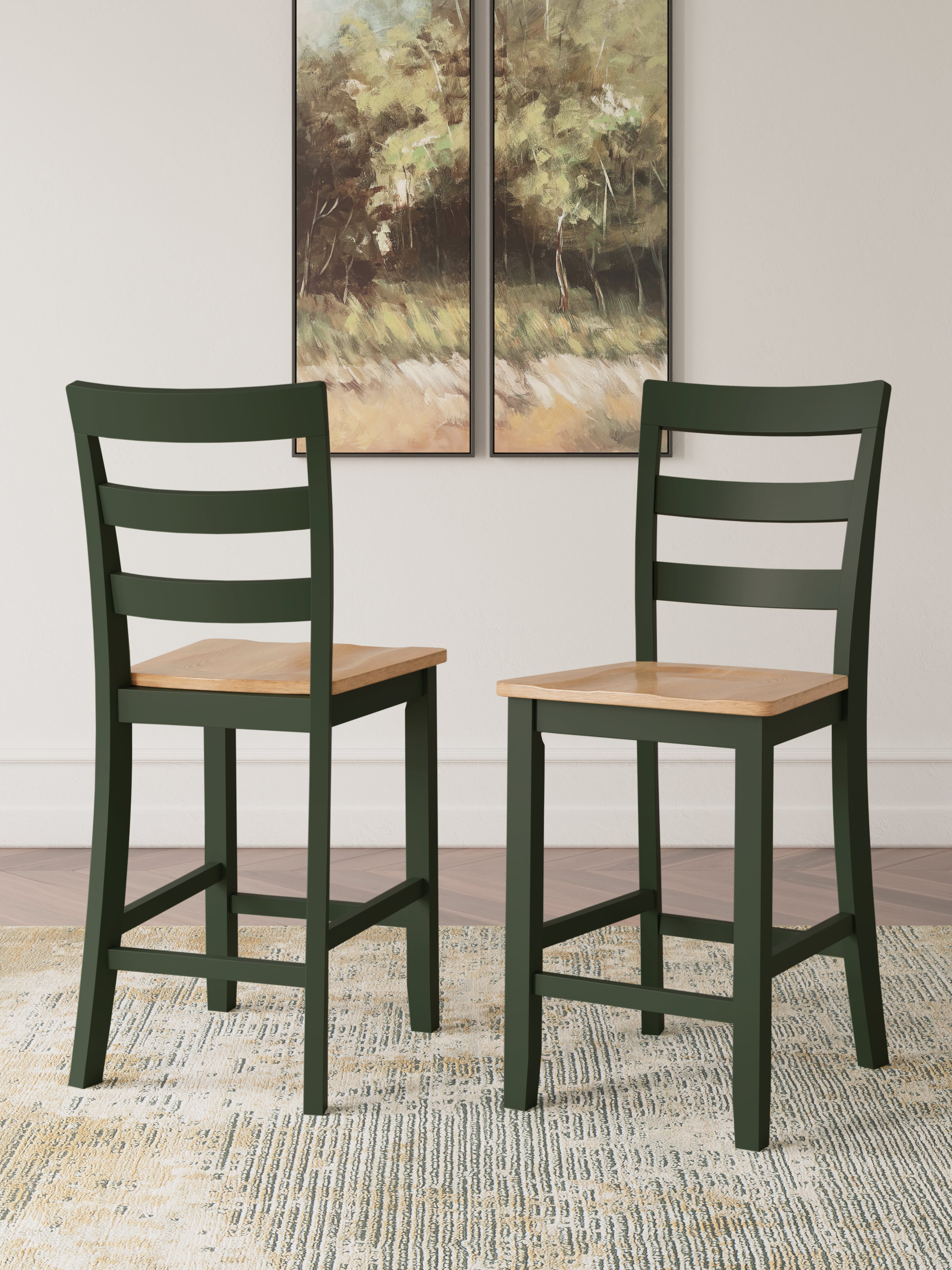 Leasing Furniture - Ashley Furniture - Gesthaven Dining Room - Counter Height Barstool (Set of 2) / Natural/Green - D401-124X2