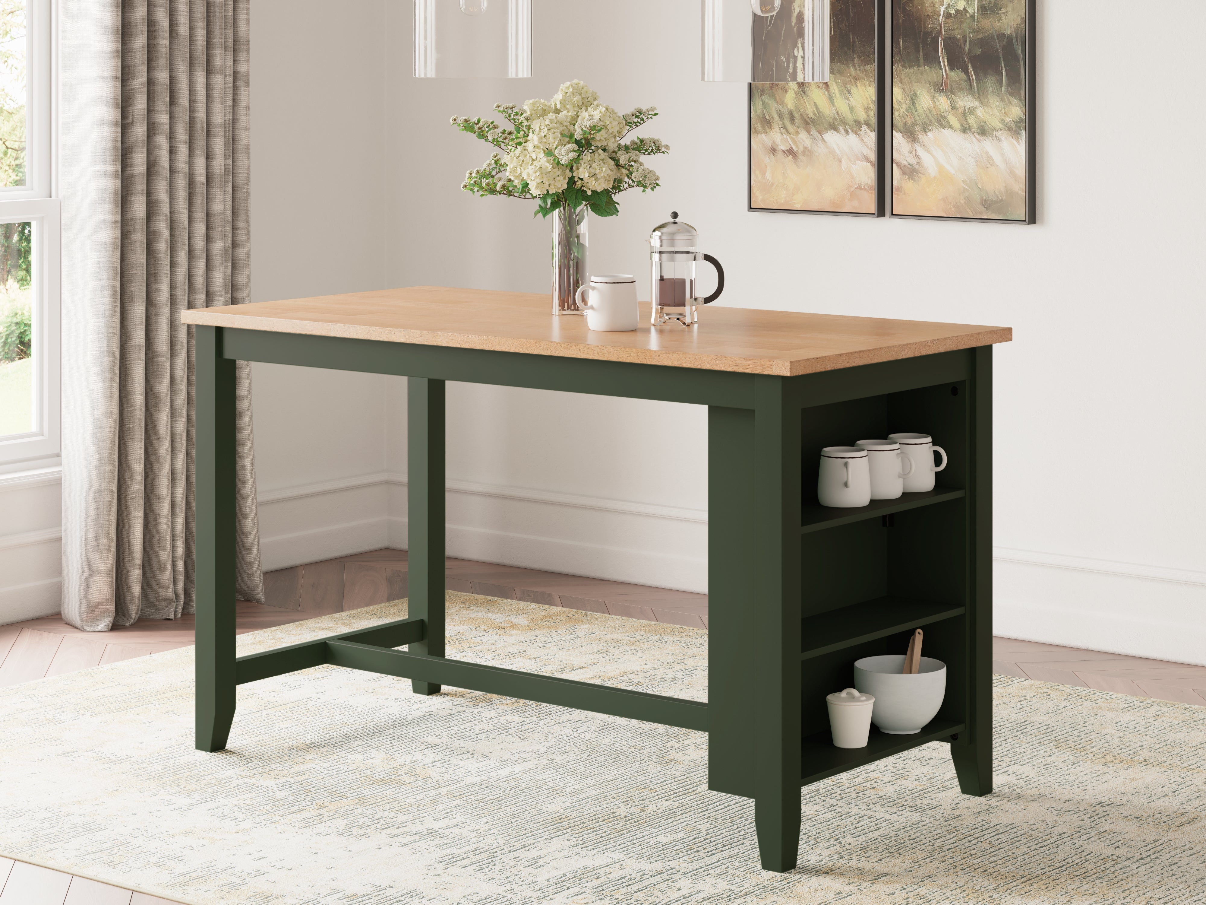 Leasing Furniture - Ashley Furniture - Gesthaven Dining Room - RECT Dining Room Counter Table / Natural/Green - D401-13