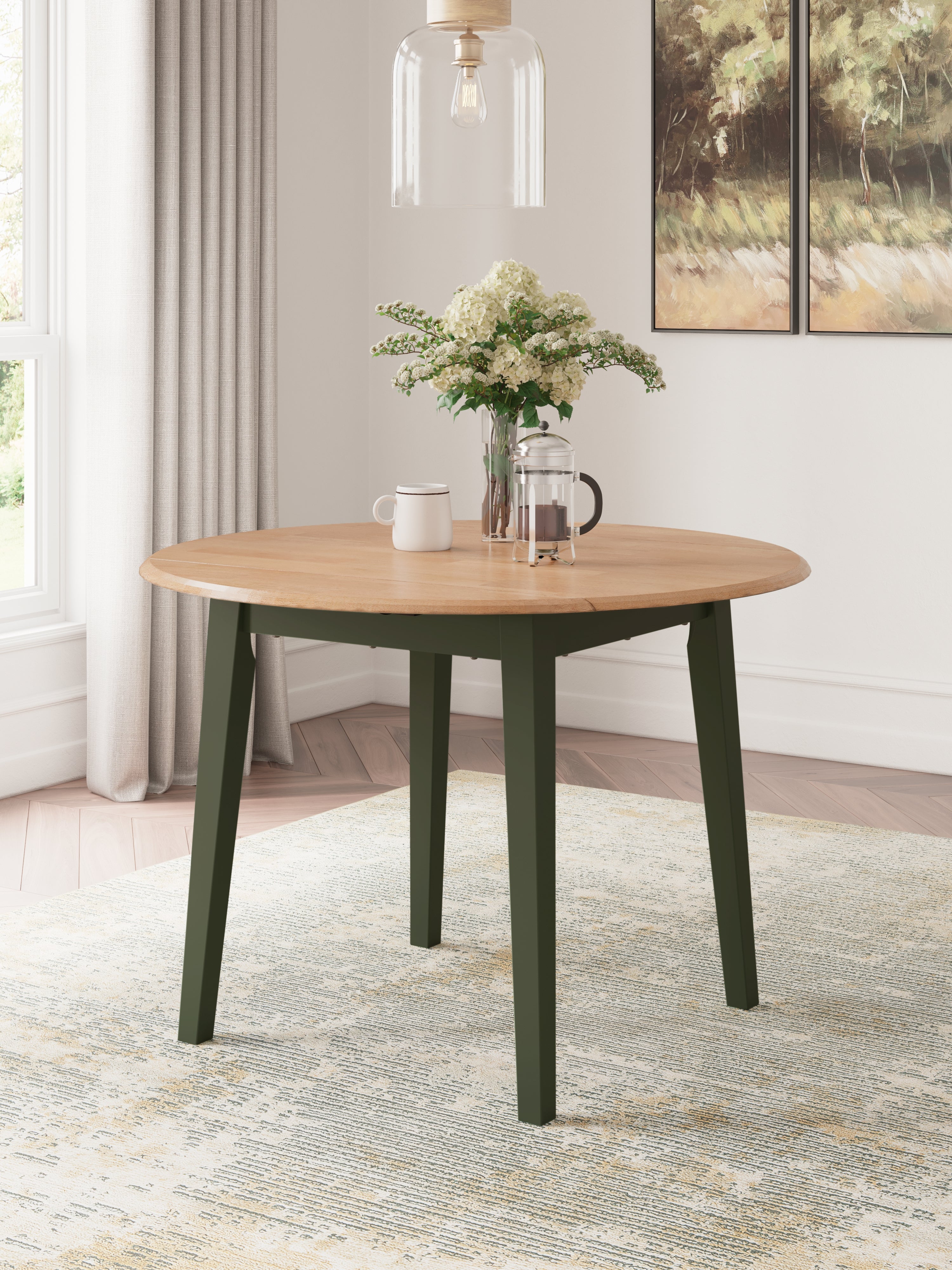 Leasing Furniture - Ashley Furniture - Gesthaven Dining Room - Round DRM Drop Leaf Table / Natural/Green - D401-15