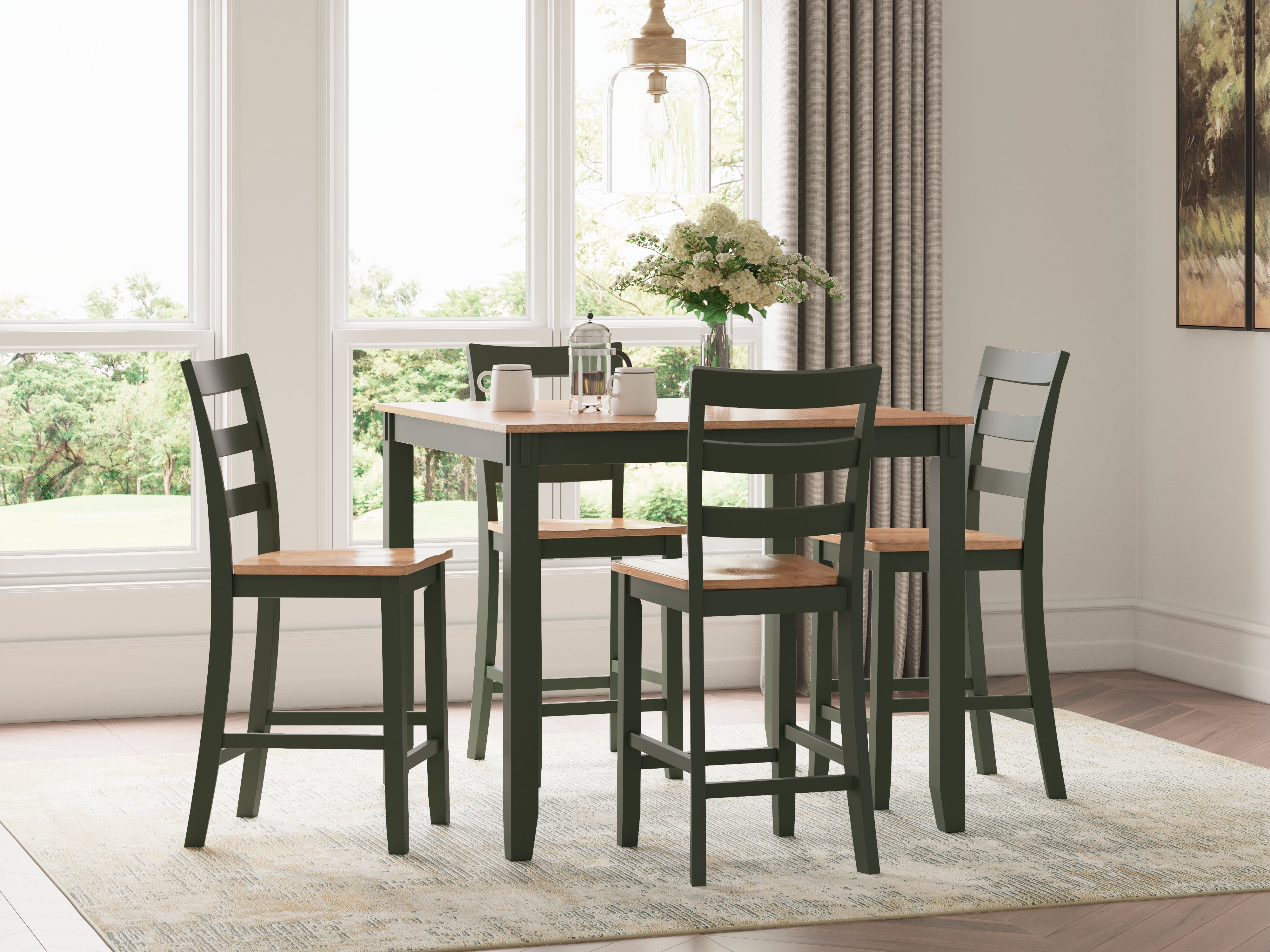 Leasing Furniture - Ashley Furniture - Gesthaven Dining Room - DRM Counter Table Set (5/CN) / Natural/Green - D401-223