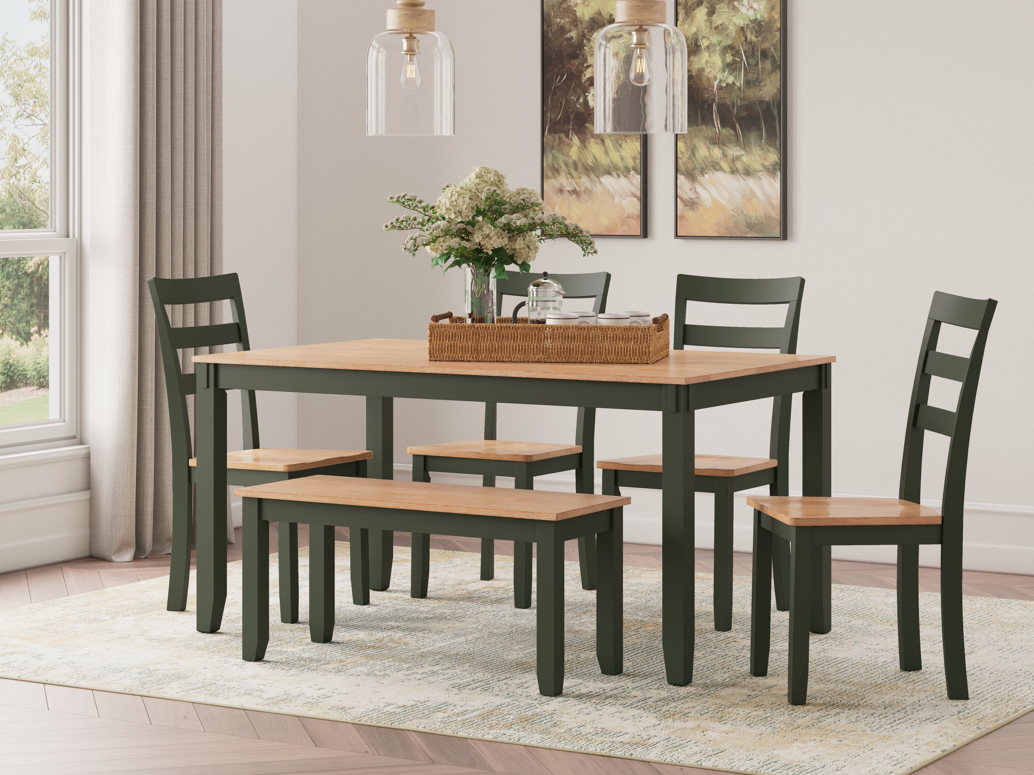 Leasing Furniture - Ashley Furniture - Gesthaven Dining Room - Dining Room Table Set (6/CN) / Natural/Green - D401-325