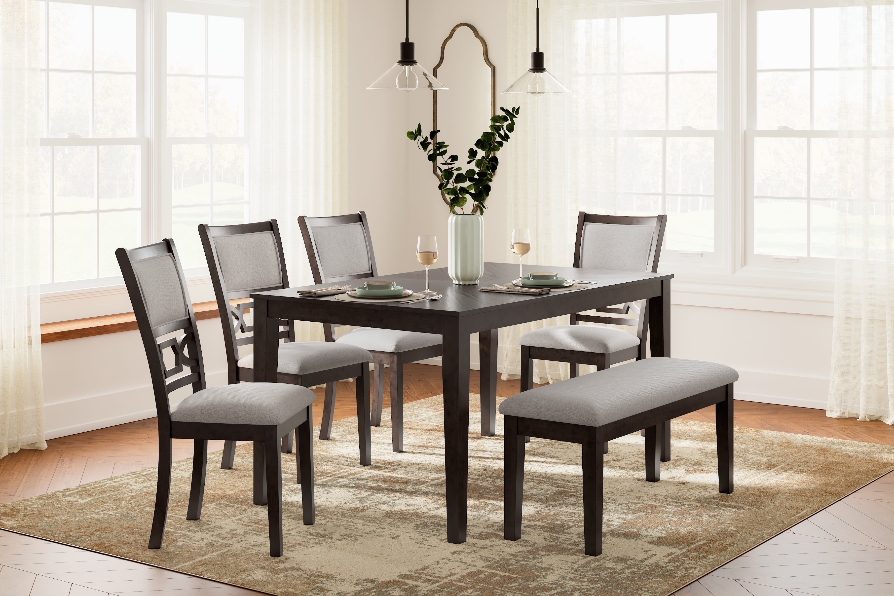 Leasing Furniture - Ashley Furniture - Langwest Dining Room - Dining Room Table Set (6/CN) / Brown - D422-325
