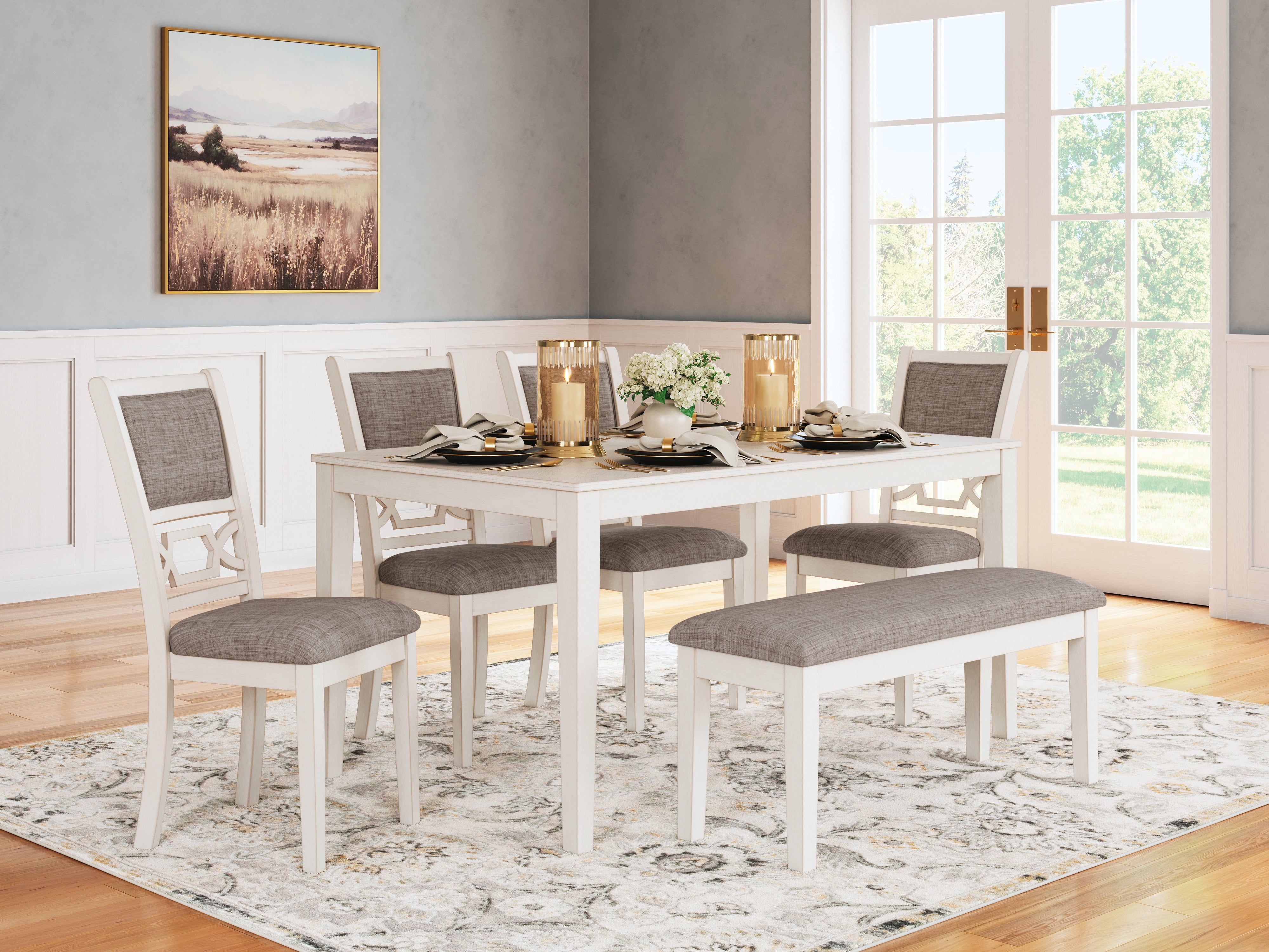 Leasing Furniture - Ashley Furniture - Erinberg Dining Room - Dining Room Table Set (6/CN) / Antique White - D423-325