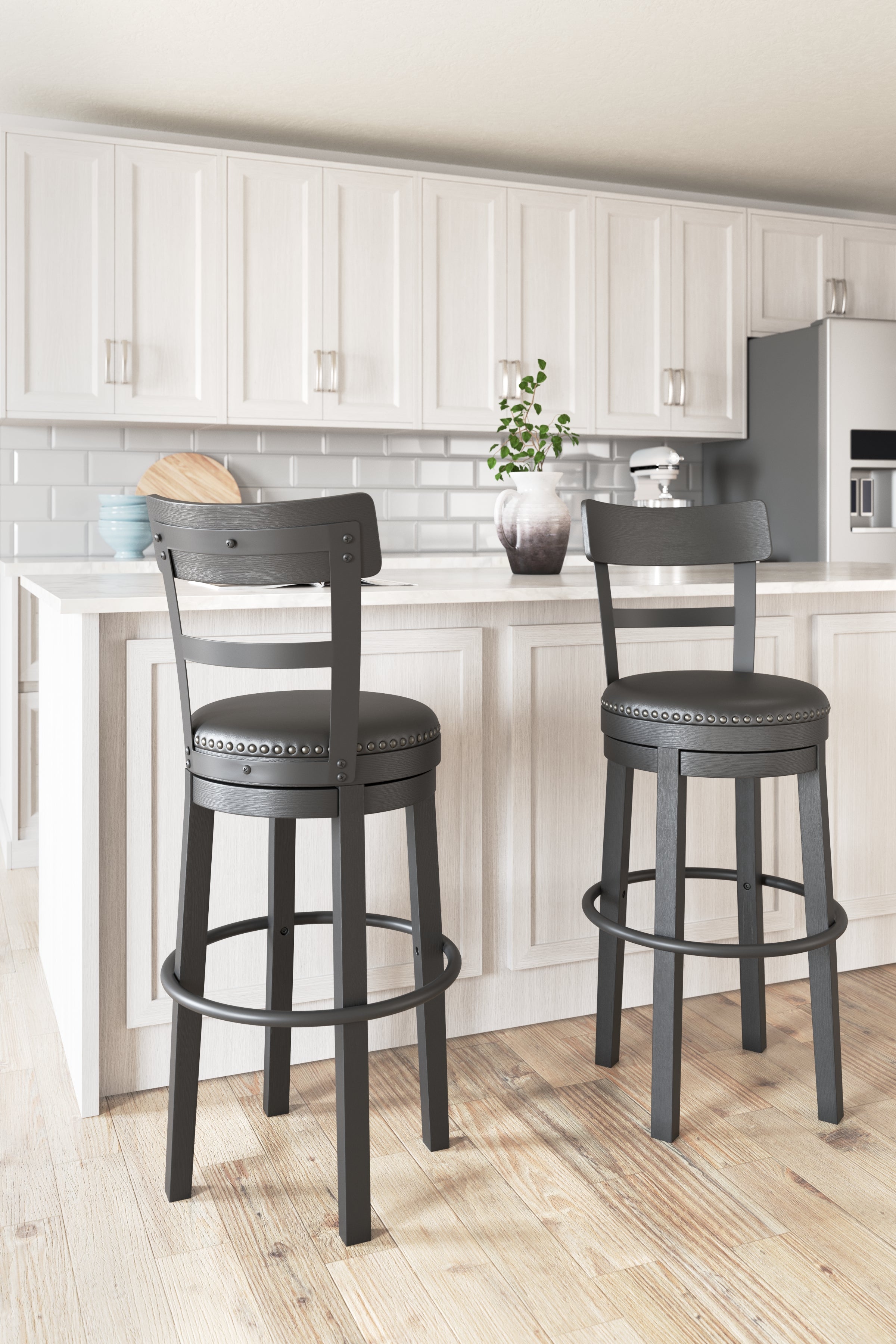 Leasing Furniture - Ashley Furniture - Valebeck Dining Room - Tall UPH Swivel Barstool(1/CN) / Black - D546-630