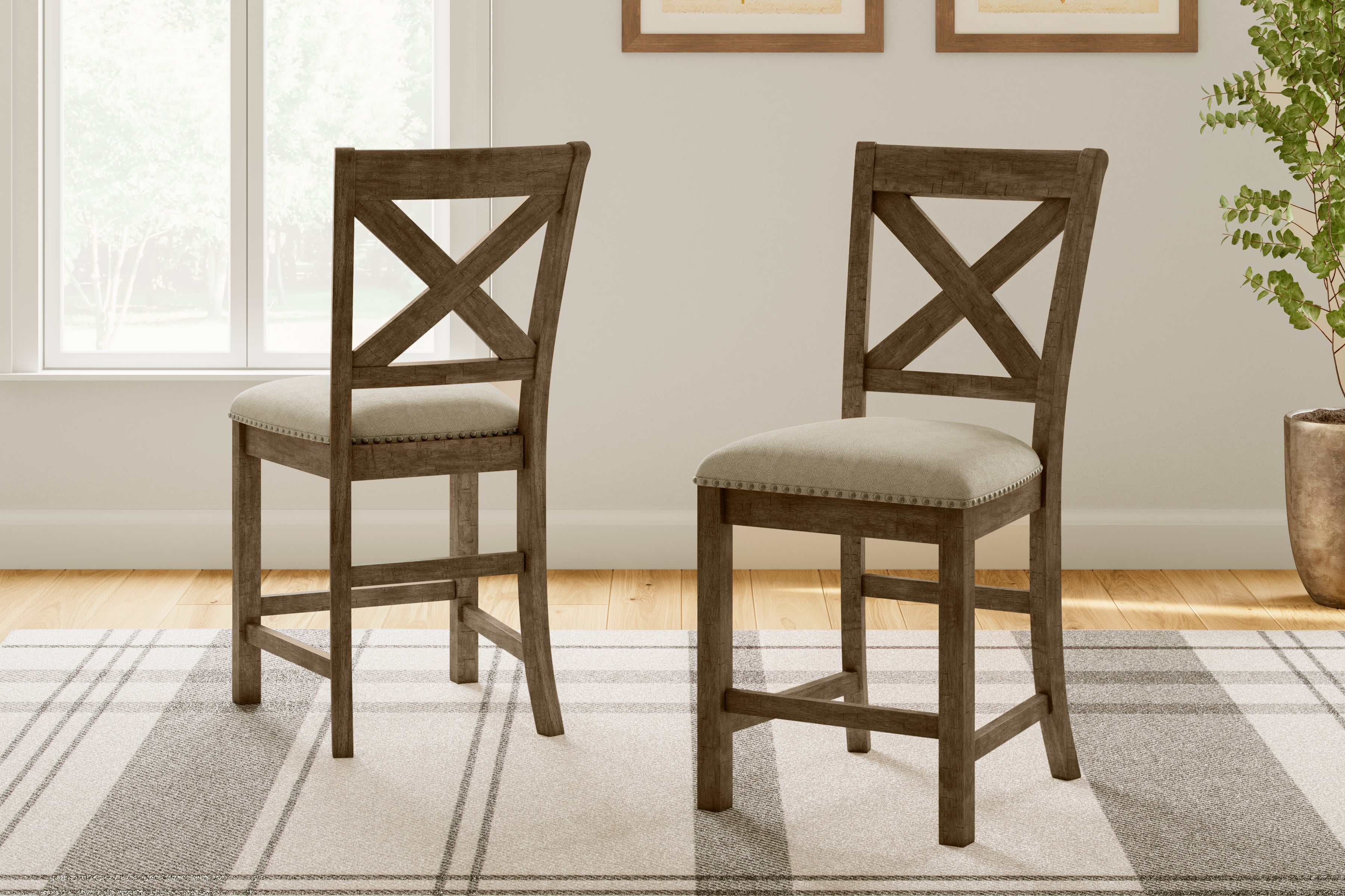 Leasing Furniture - Ashley Furniture - Moriville Dining Room - Counter Height Bar Stool (Set of 2) / Beige - D631-124X2
