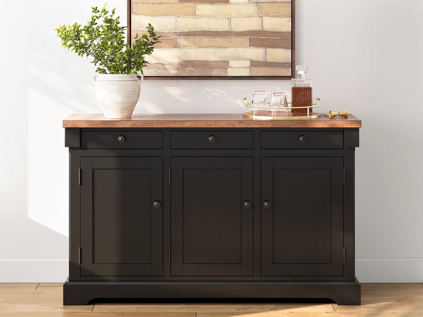 Leasing Furniture - Ashley Furniture - Wildenauer Dining Room - Dining Room Buffet / Brown/Black / 59"W x 18"D x 37"H - D634-80