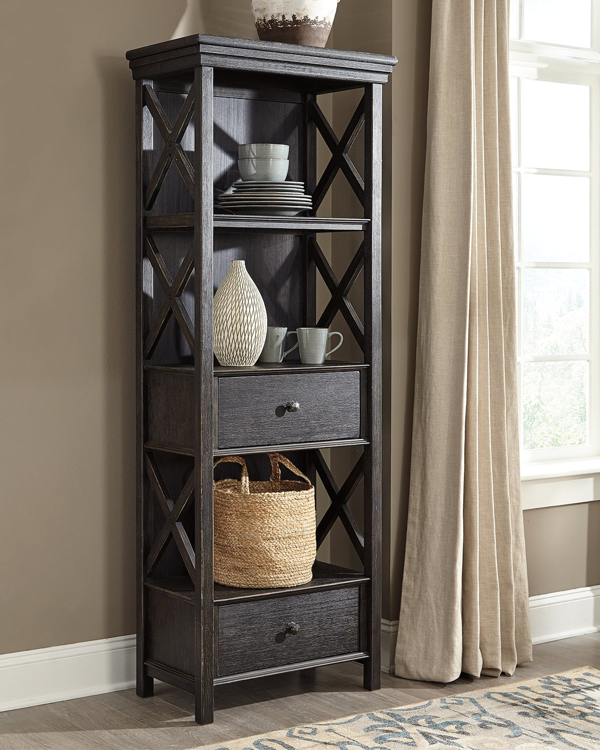 Leasing Furniture - Ashley Furniture - Tyler Creek Dining Room - Display Cabinet / Black/Gray / 28"W x 16"D x 75"H - D736-76