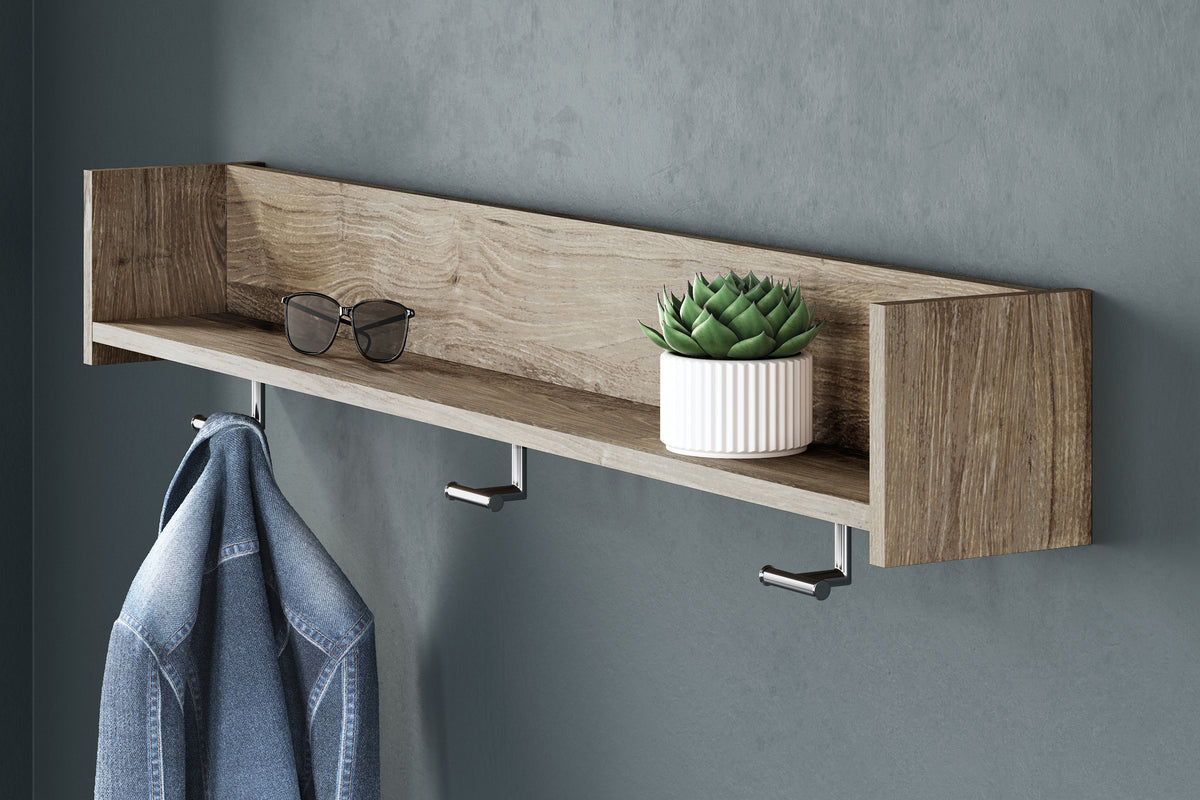 Leasing Furniture - Ashley Furniture - Oliah Wall Decor - Wall Mounted Coat Rack w/Shelf / Natural - EA2270-151