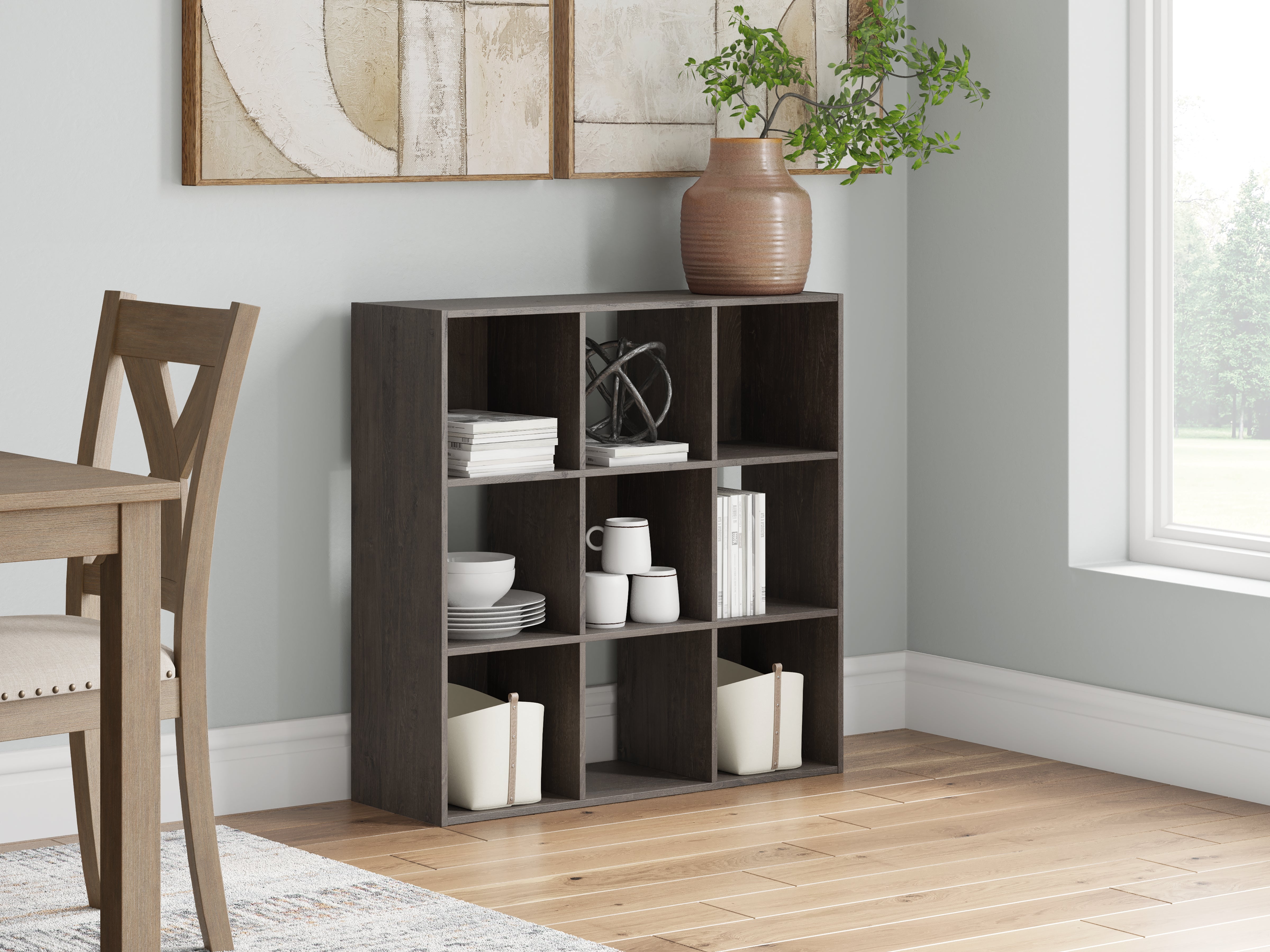 Leasing Furniture - Ashley Furniture - Piperton Nine Cube Organizer - Nine Cube Organizer / Charcoal - EA5514-3X3