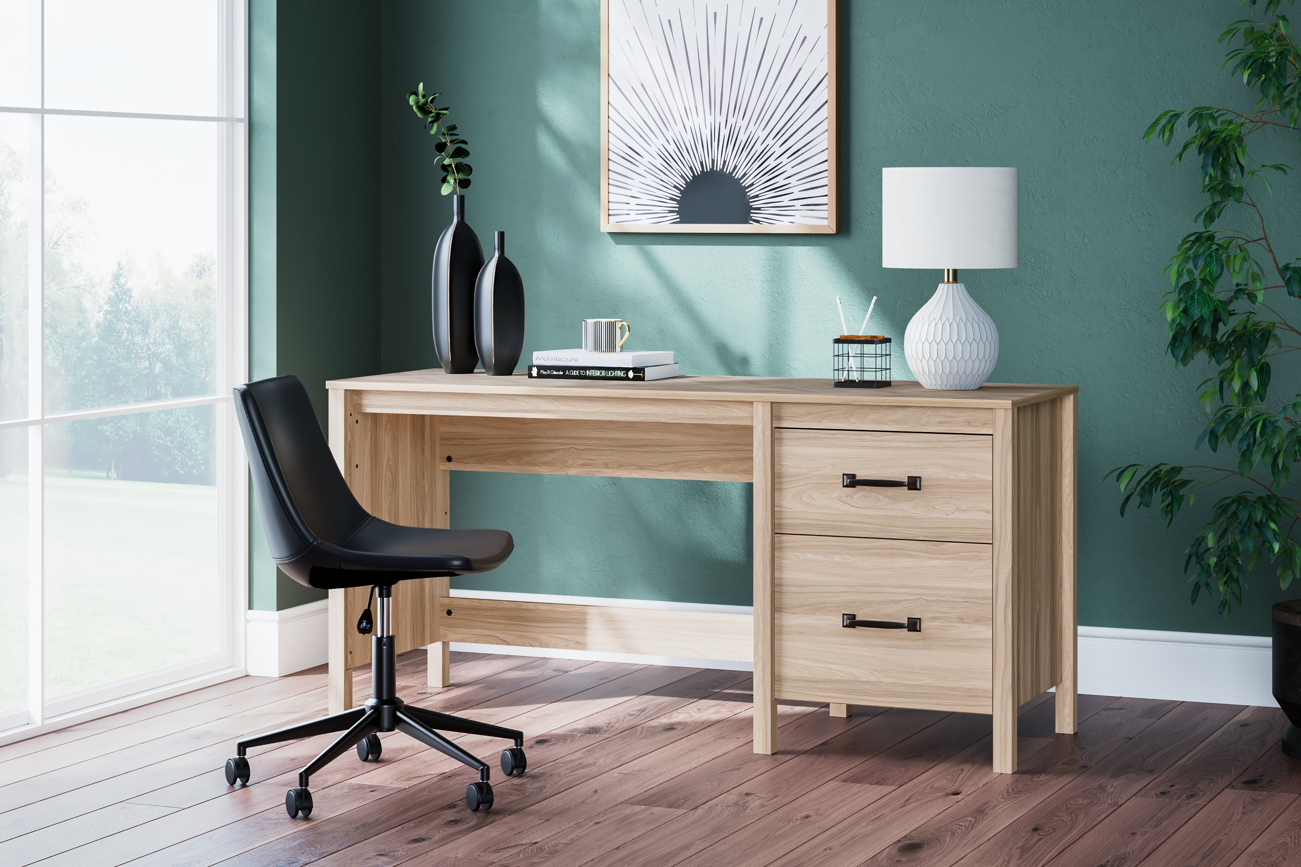 Leasing Furniture - Ashley Furniture - Battelle Office Desk - Home Office Desk / Tan - H3929-134