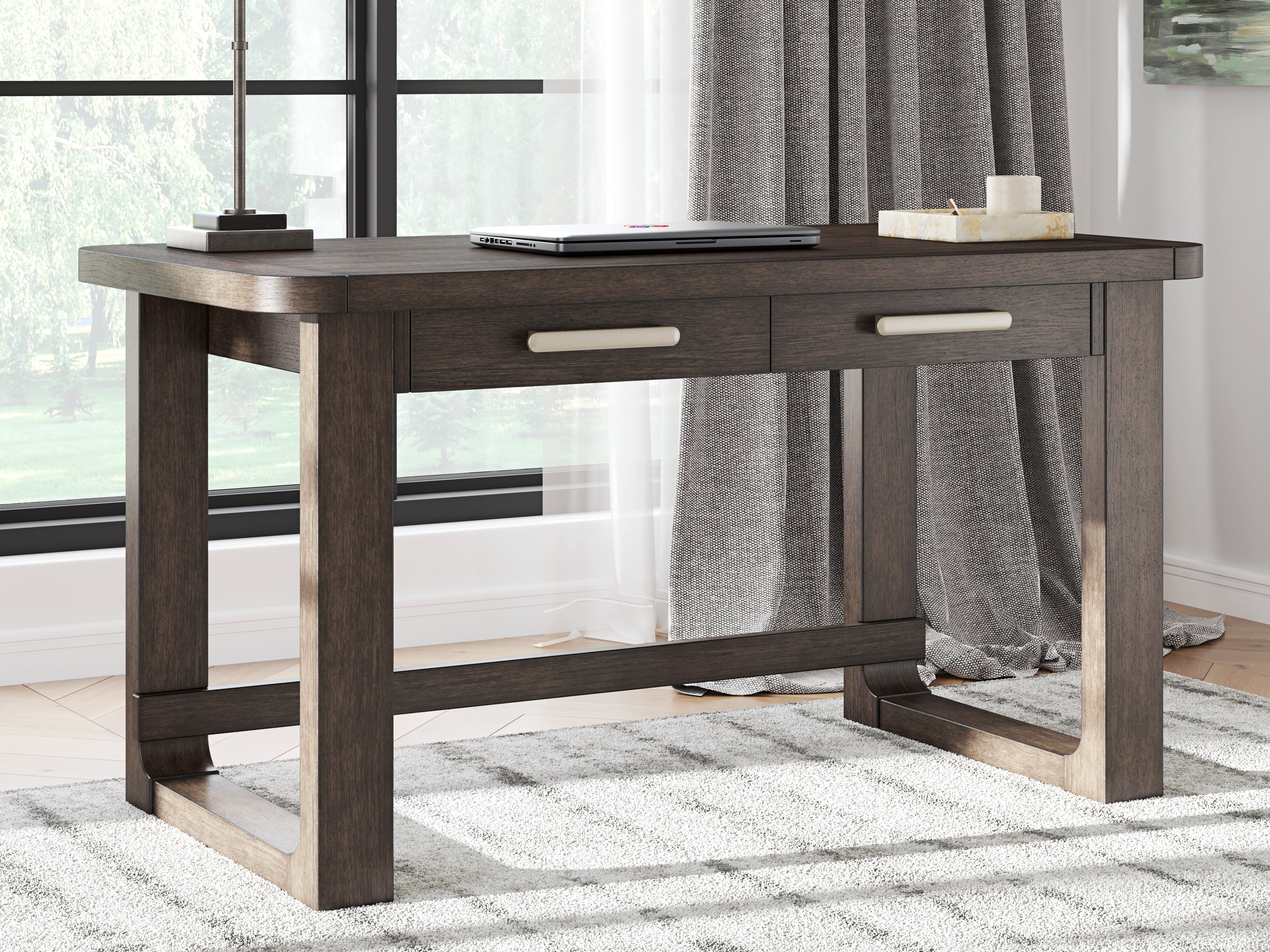 Leasing Furniture - Ashley Furniture - Breckington Office Desk - Home Office Desk / Dark Brown - H556-44