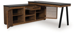 Leasing Furniture - Ashley Furniture - Kallari Office Desk - Credenza with Desk Return / Warm Brown/Black - H737H1