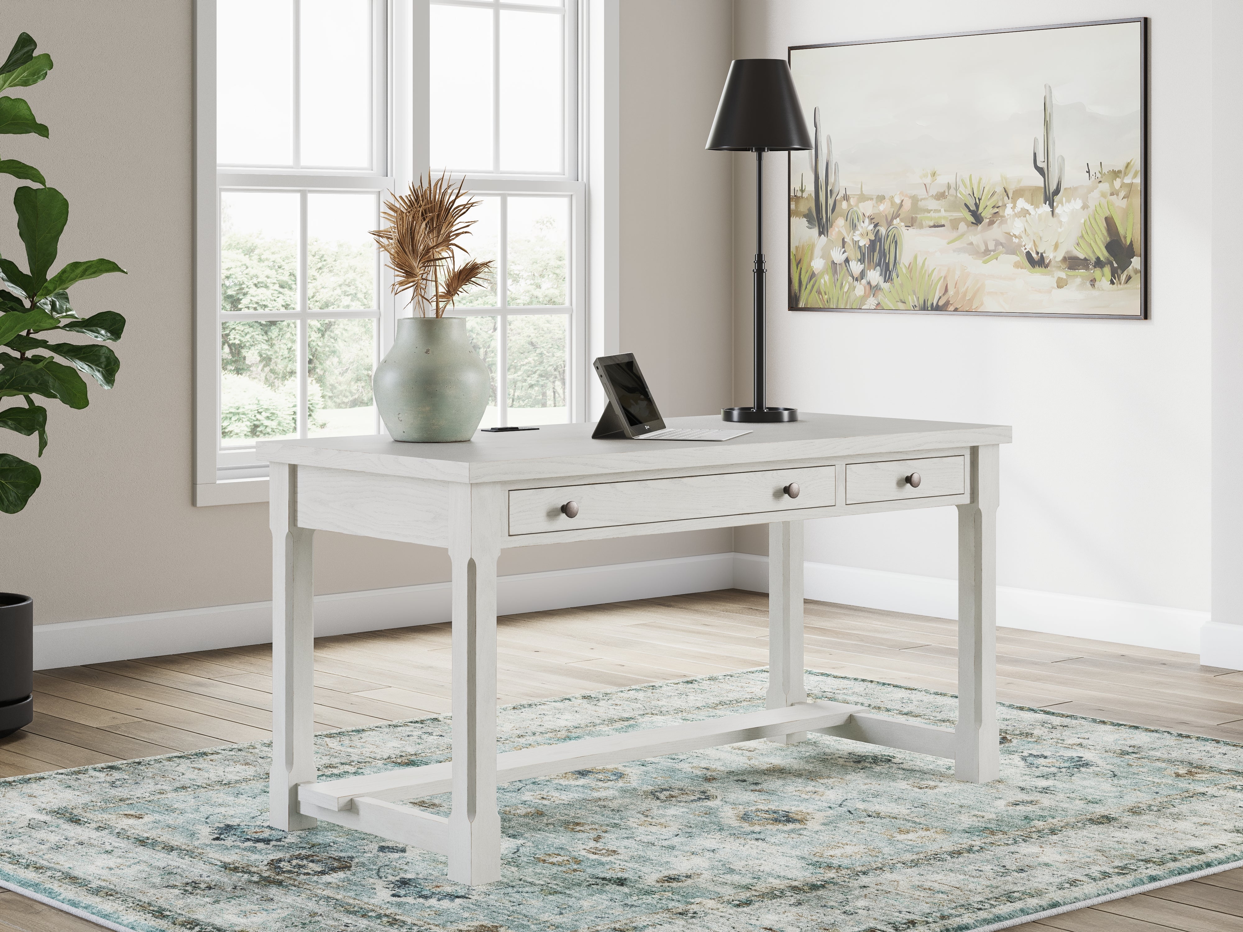 Leasing Furniture - Ashley Furniture - Robbinsdale Office Desk - Home Office Desk / Antique White - H742-34