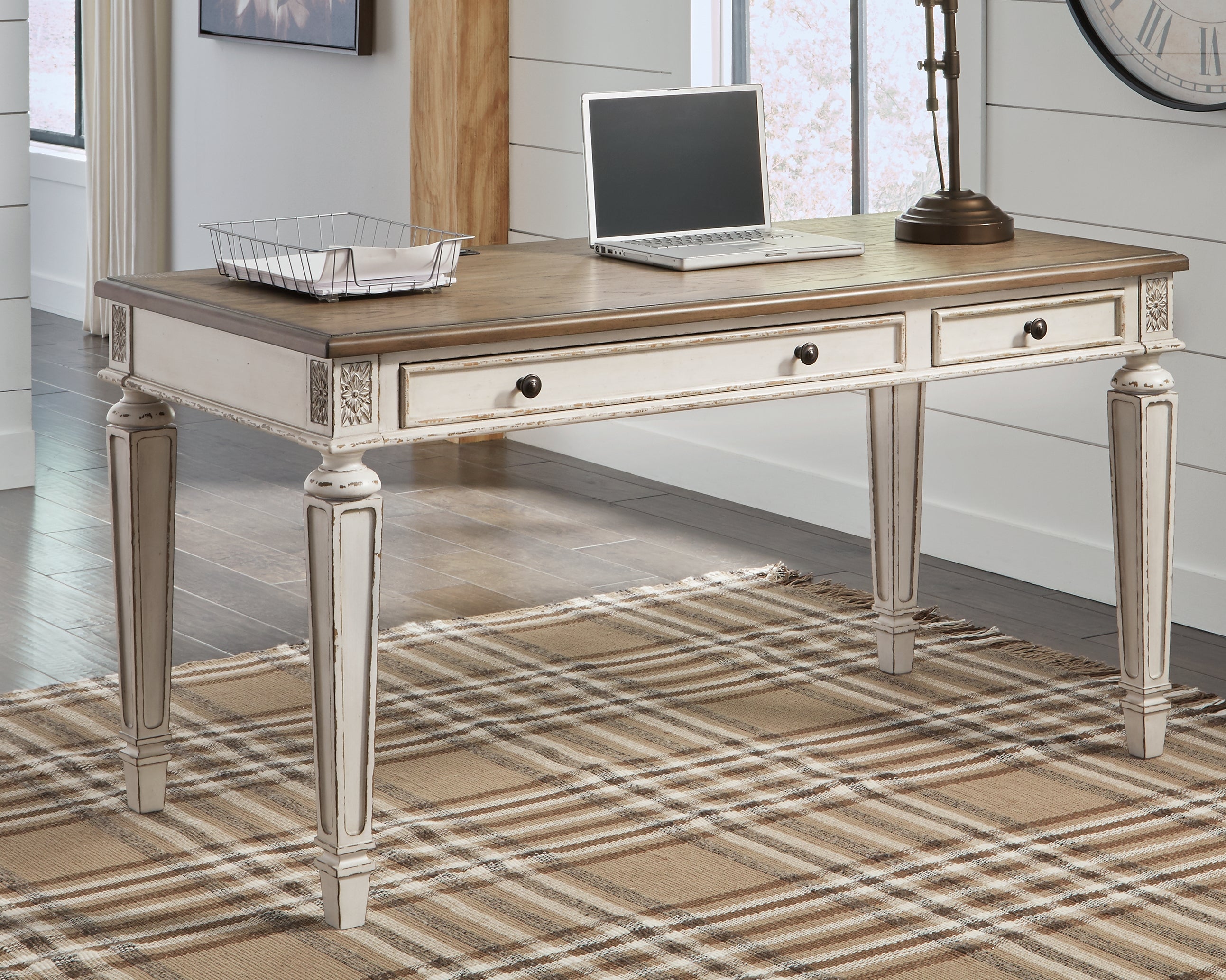 Leasing Furniture - Ashley Furniture - Realyn Office Desk - Home Office Desk / White/Brown - H743-34