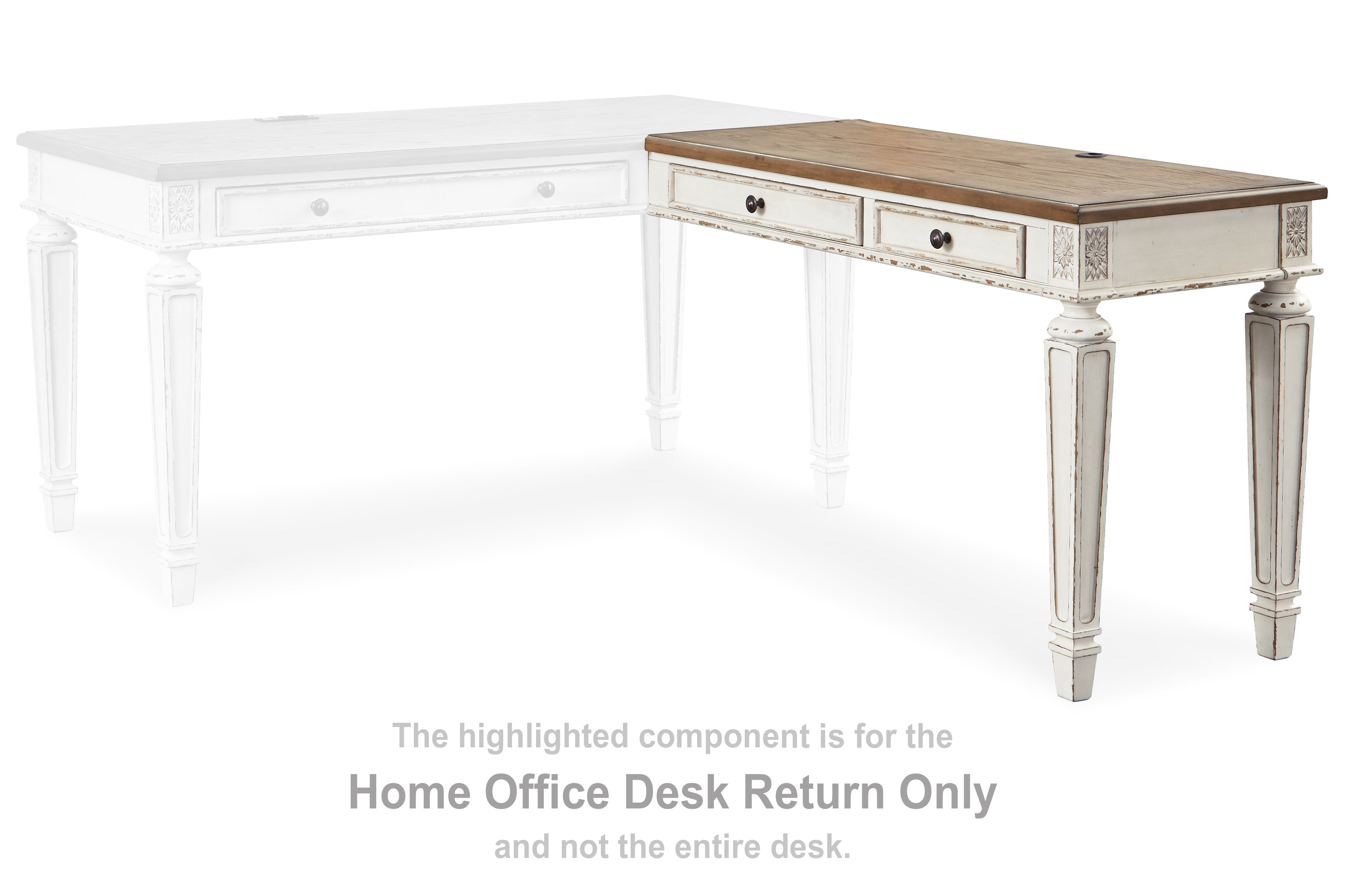 Leasing Furniture - Ashley Furniture - Realyn Office Desk - Home Office Desk Return / White/Brown - H743-34R