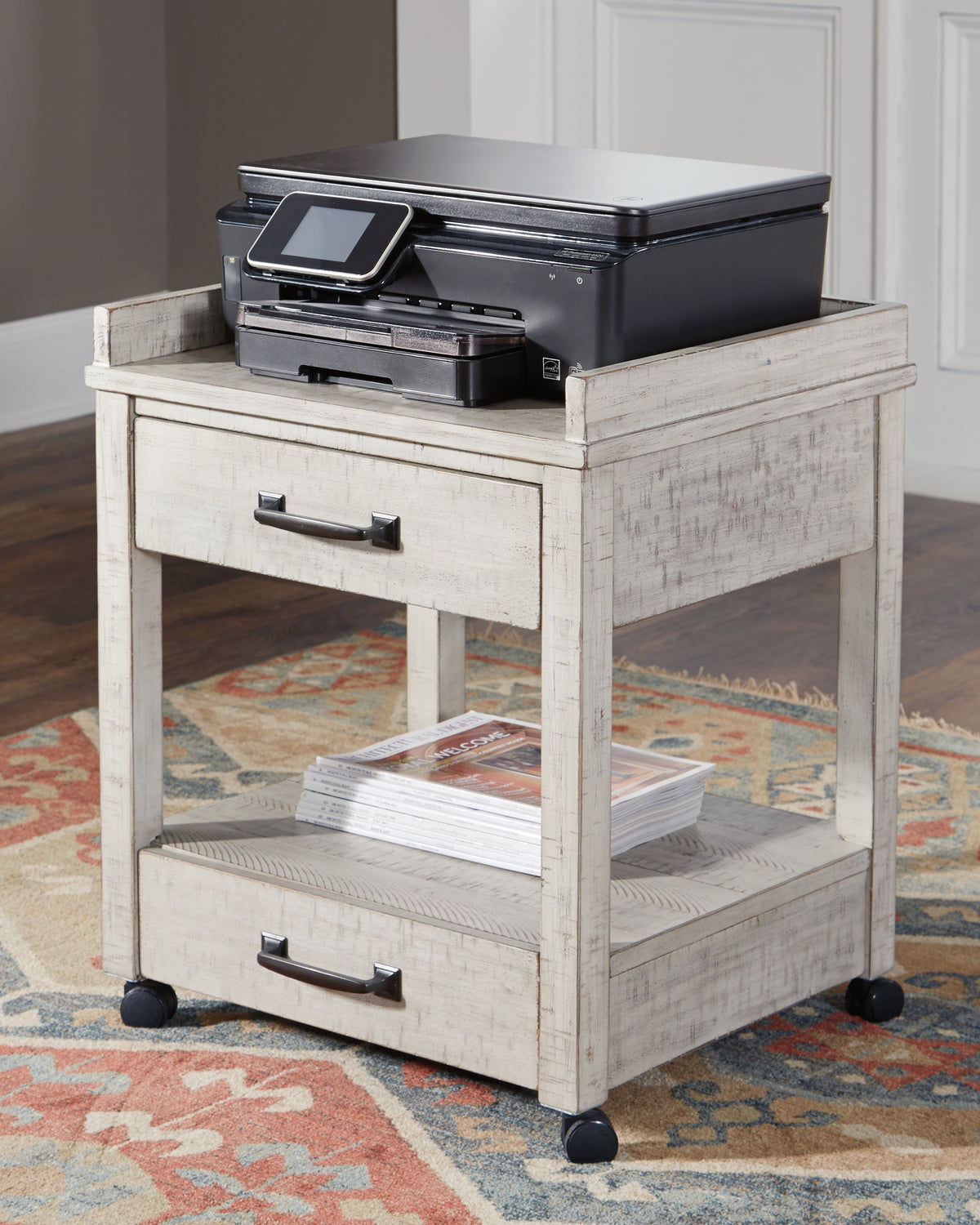 Leasing Furniture - Ashley Furniture - Carynhurst Printer Stand - Printer Stand / Whitewash - H755-11