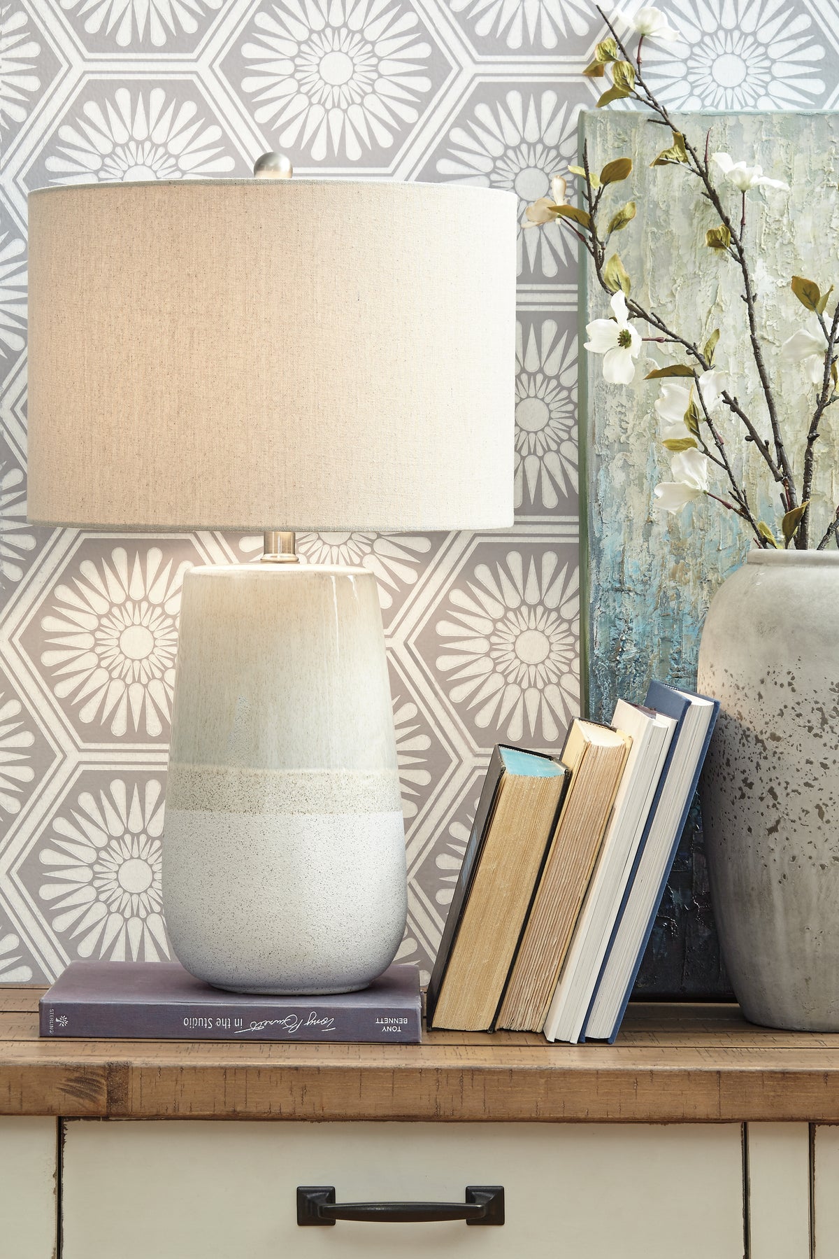 Leasing Furniture - Ashley Furniture - Shavon Lighting - Table Lamp (Set of 2) / Beige/White - L100724X2