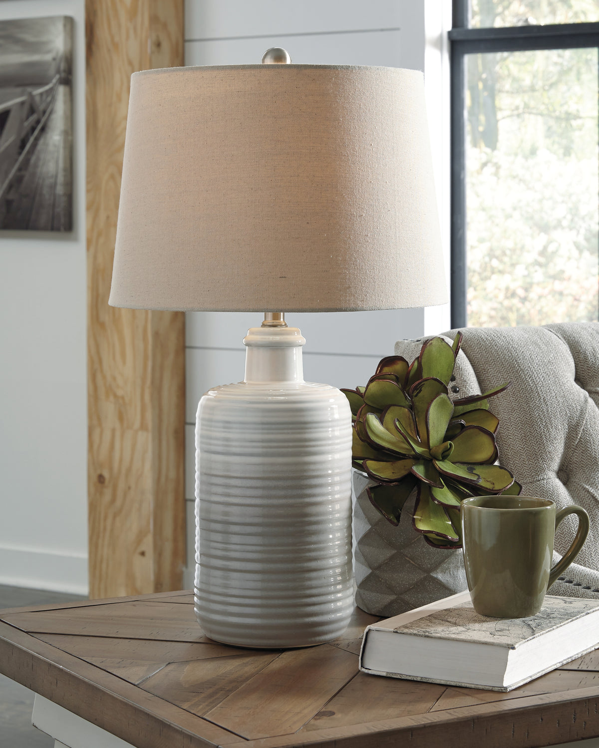 Leasing Furniture - Ashley Furniture - Marnina Lighting - Ceramic Table Lamp (Set of 2) / Taupe - L121854