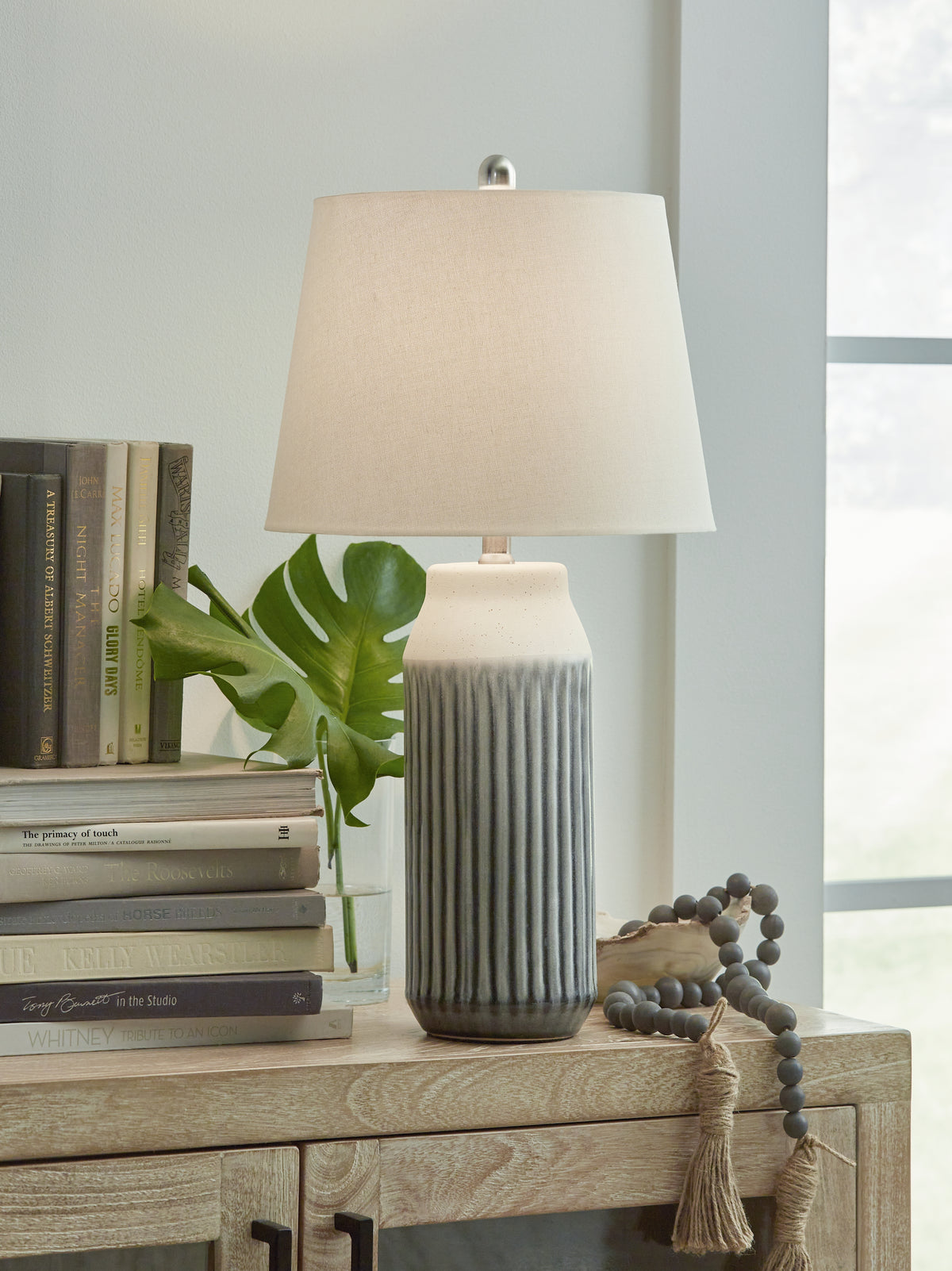 Leasing Furniture - Ashley Furniture - Afener Lighting - Ceramic Table Lamp (Set of 2) / Blue/Beige - L177984