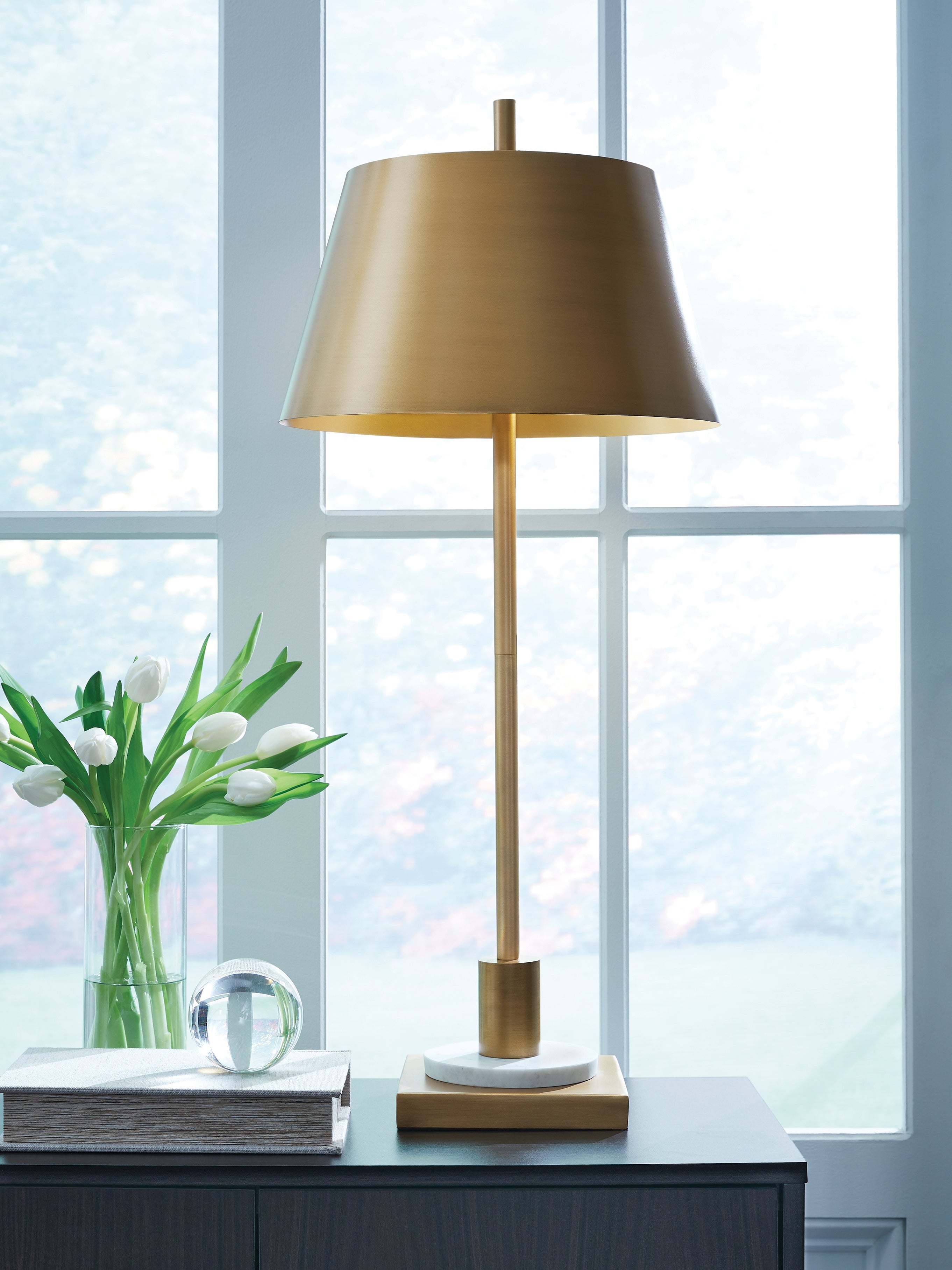 Leasing Furniture - Ashley Furniture - Fritzburn Lighting - Metal Table Lamp (1/CN) / Gold Finish/White - L208444