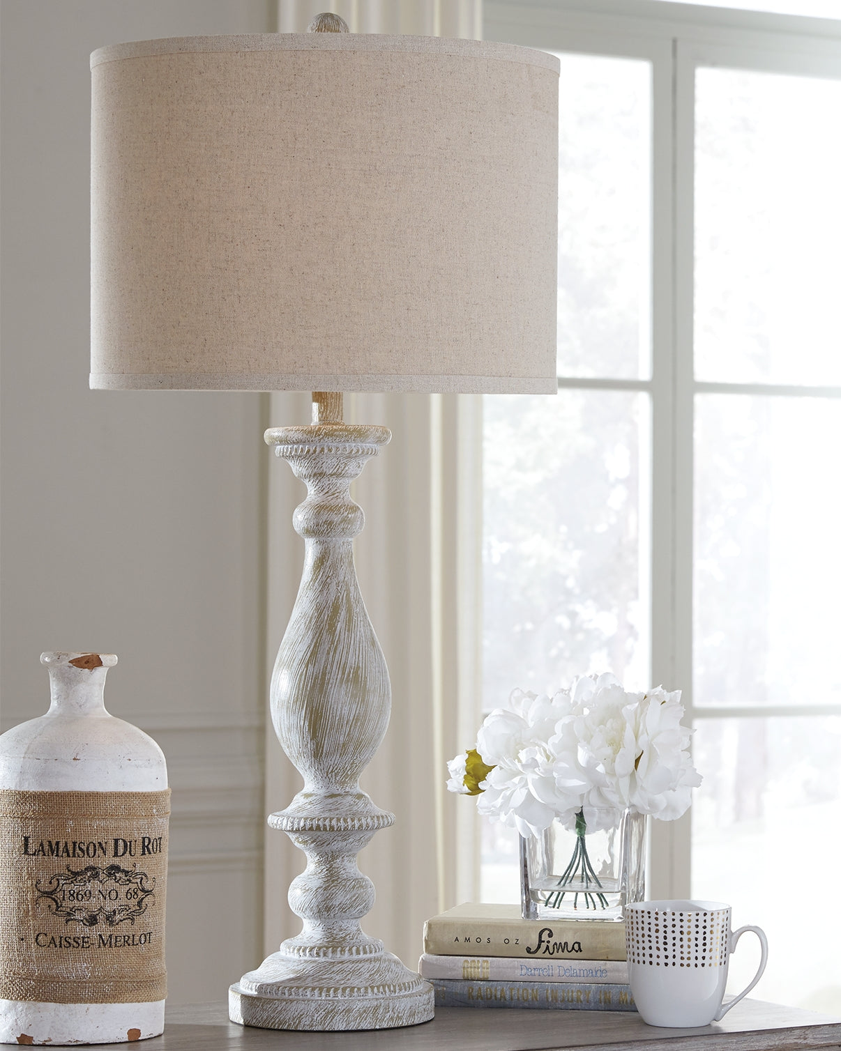 Leasing Furniture - Ashley Furniture - Bernadate Lighting - Poly Table Lamp (Set of 2) / Whitewash - L235344