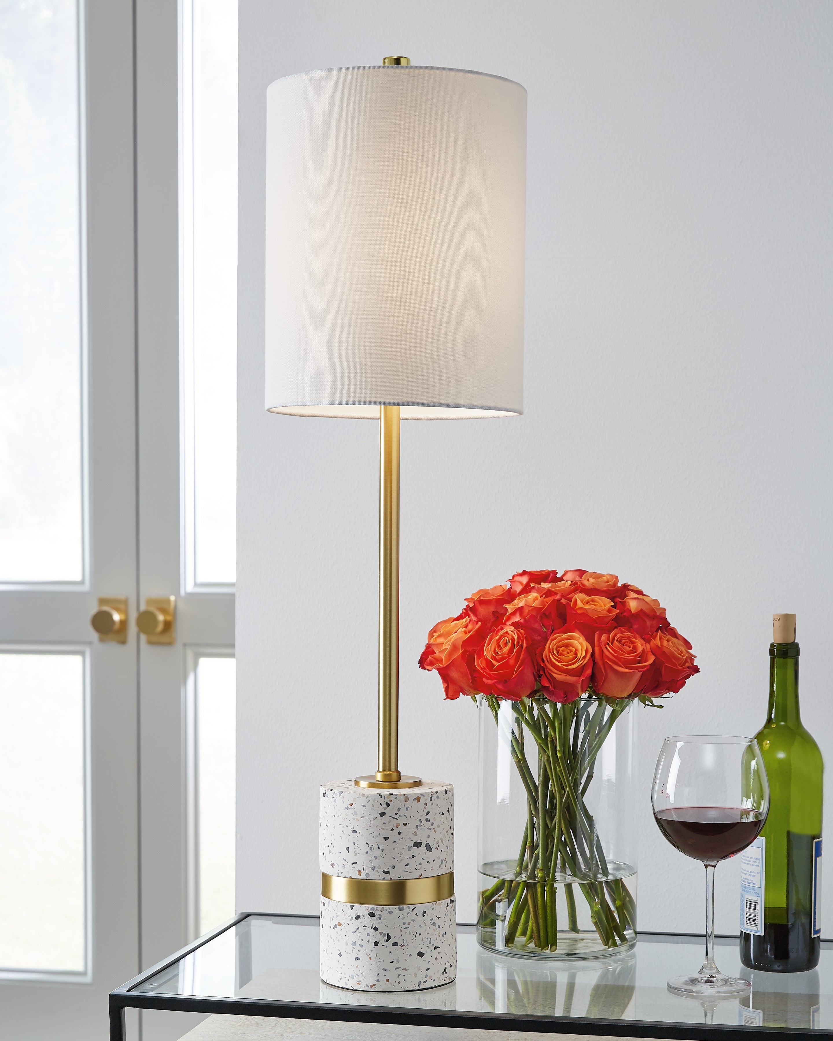 Leasing Furniture - Ashley Furniture - Maywick Lighting - Table Lamp (Set of 2) / White/Brass Finish - L235674X2