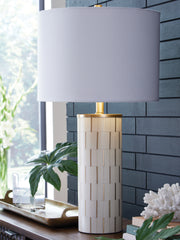 Leasing Furniture - Ashley Furniture - Faridworth Lighting - Poly Table Lamp (1/CN) / White/Gold Finish - L235954
