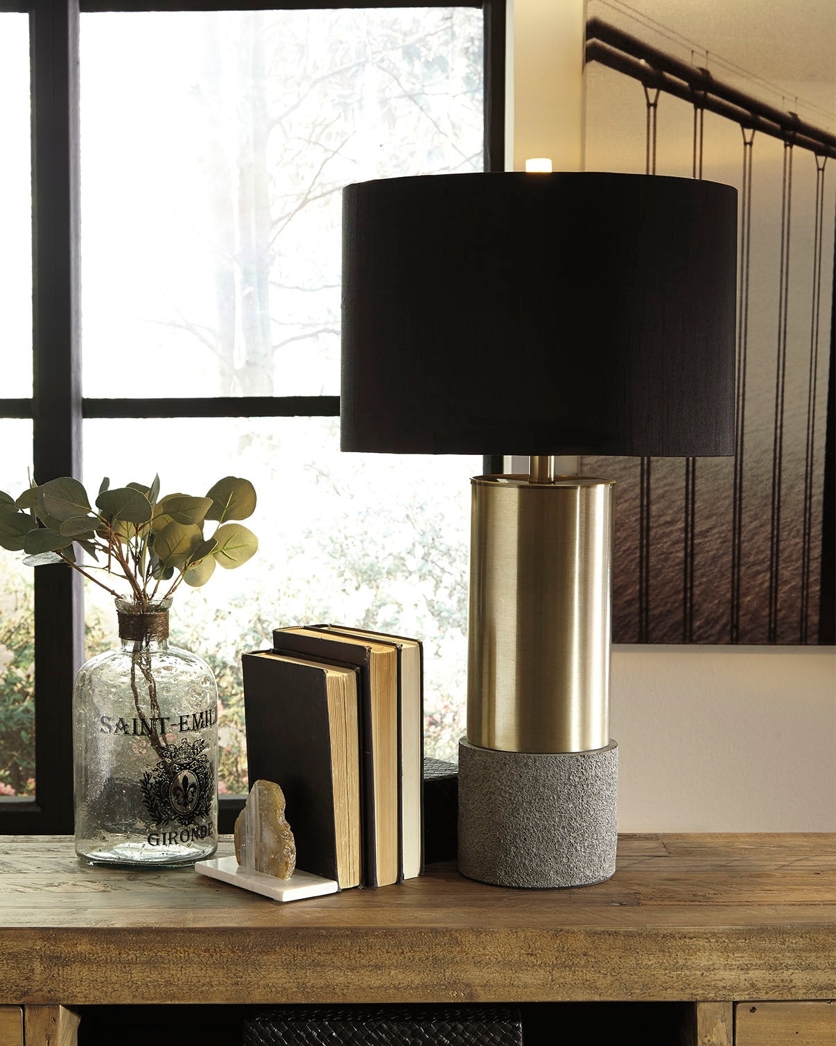 Leasing Furniture - Ashley Furniture - Jacek Lighting - Metal Table Lamp (Set of 2) / Gray/Brass Finish - L243164