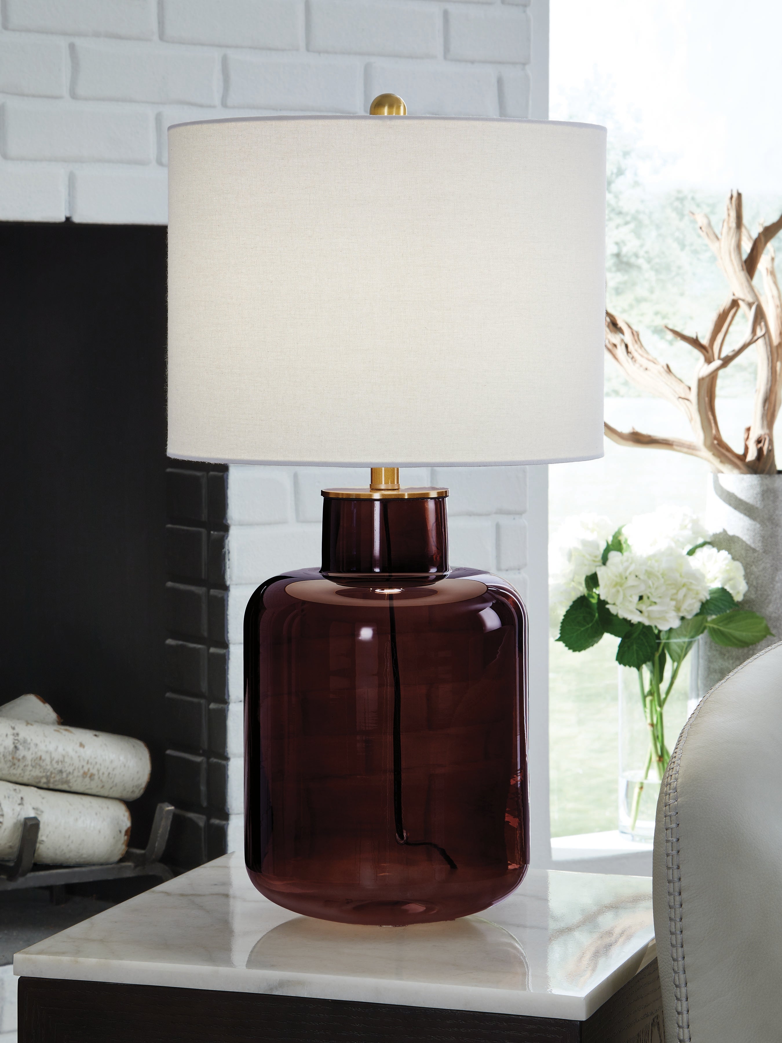 Leasing Furniture - Ashley Furniture - Mette Lighting - Glass Table Lamp (1/CN) / Brown/Gold Finish - L430924