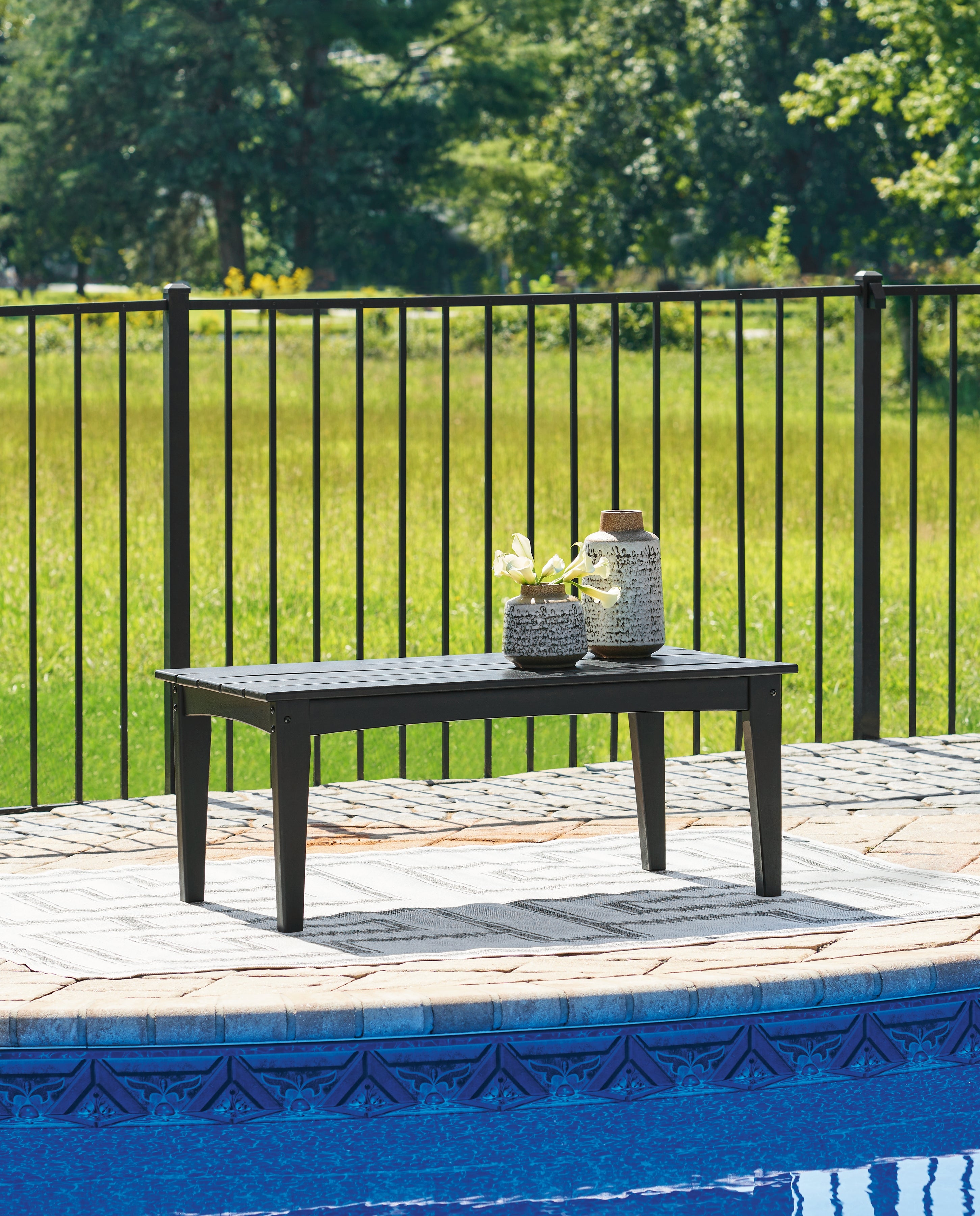 Leasing Furniture - Ashley Furniture - Hyland wave Outdoor - Rectangular Cocktail Table / Black - P108-701