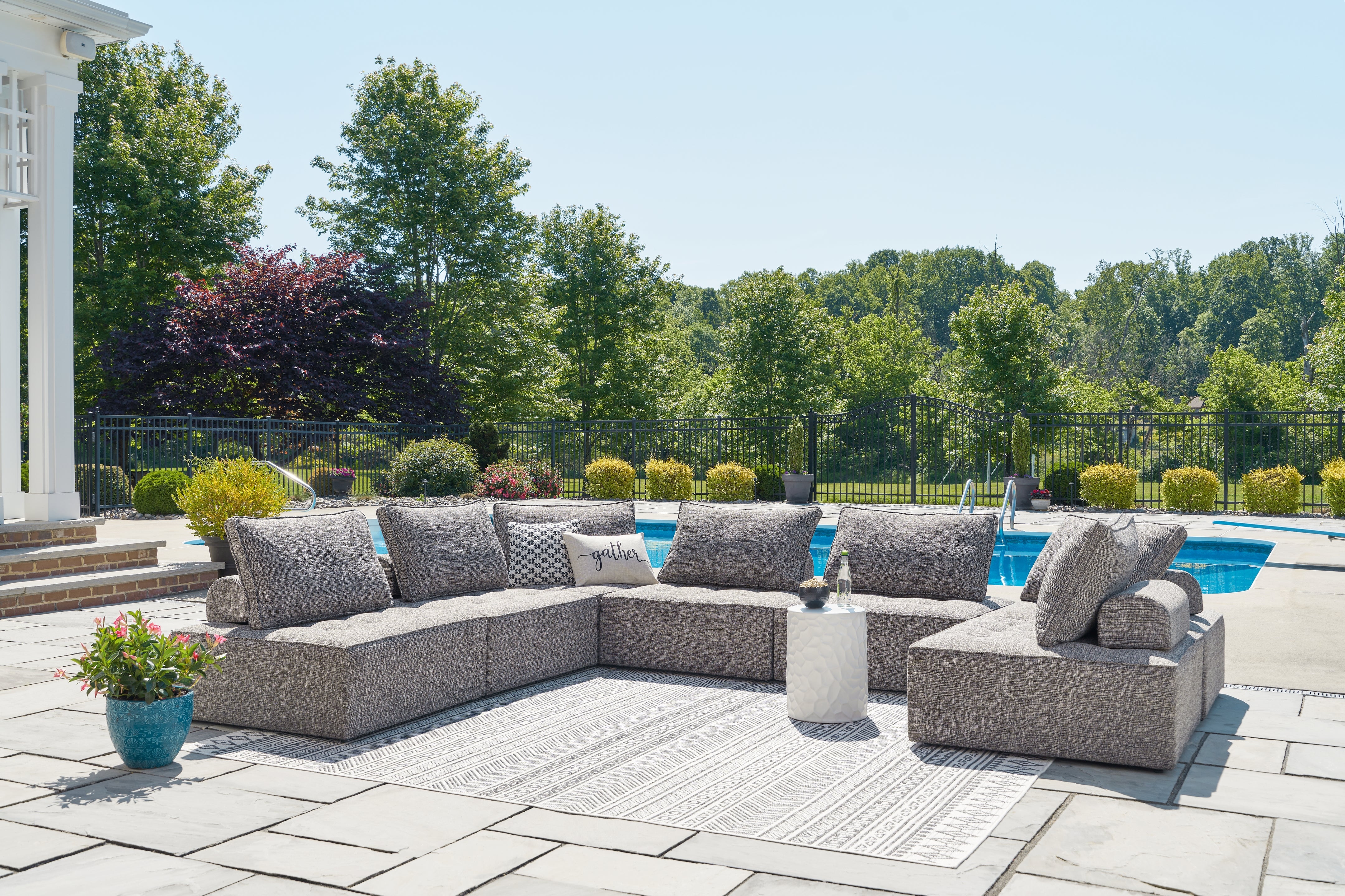 Leasing Furniture - Ashley Furniture - Bree Zee Outdoor - 7-Piece Outdoor Sectional / Brown - P160P2